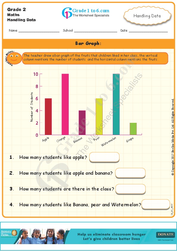 Free Math Worksheets For Grade 2 Ib Cbse K12 Data Handling Math Worksheets Mathsdiarycom