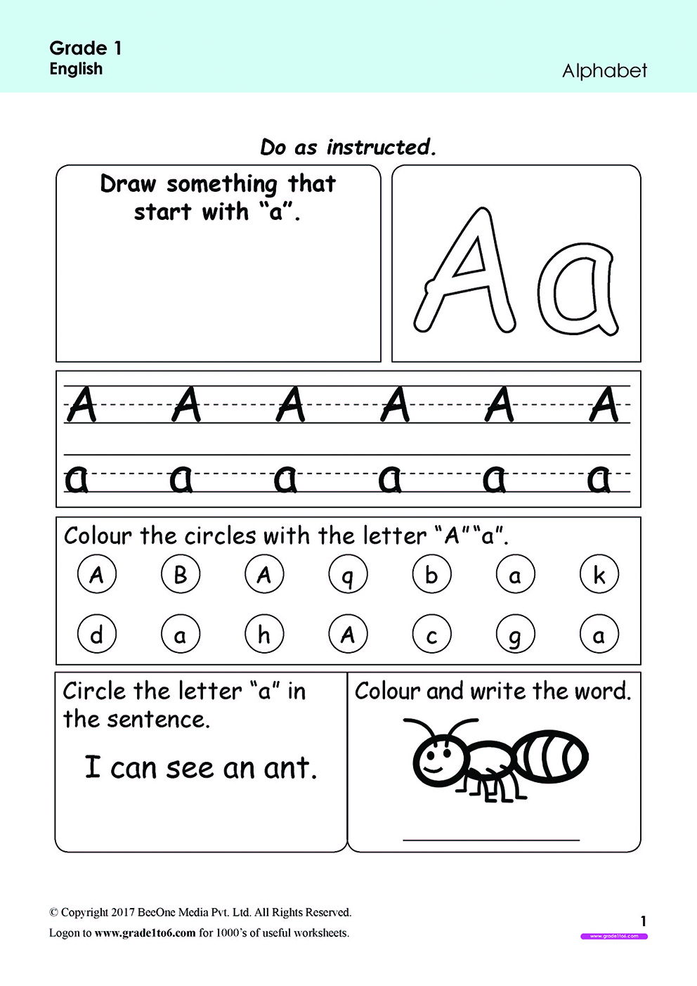 English Activity Worksheets For Class 1