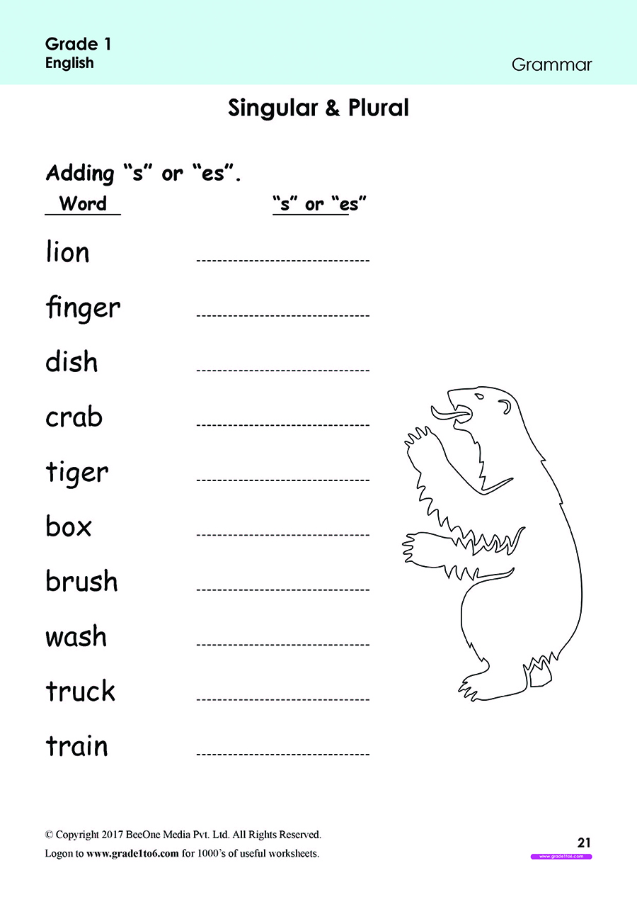 Plural And Singular Worksheets For Grade 1