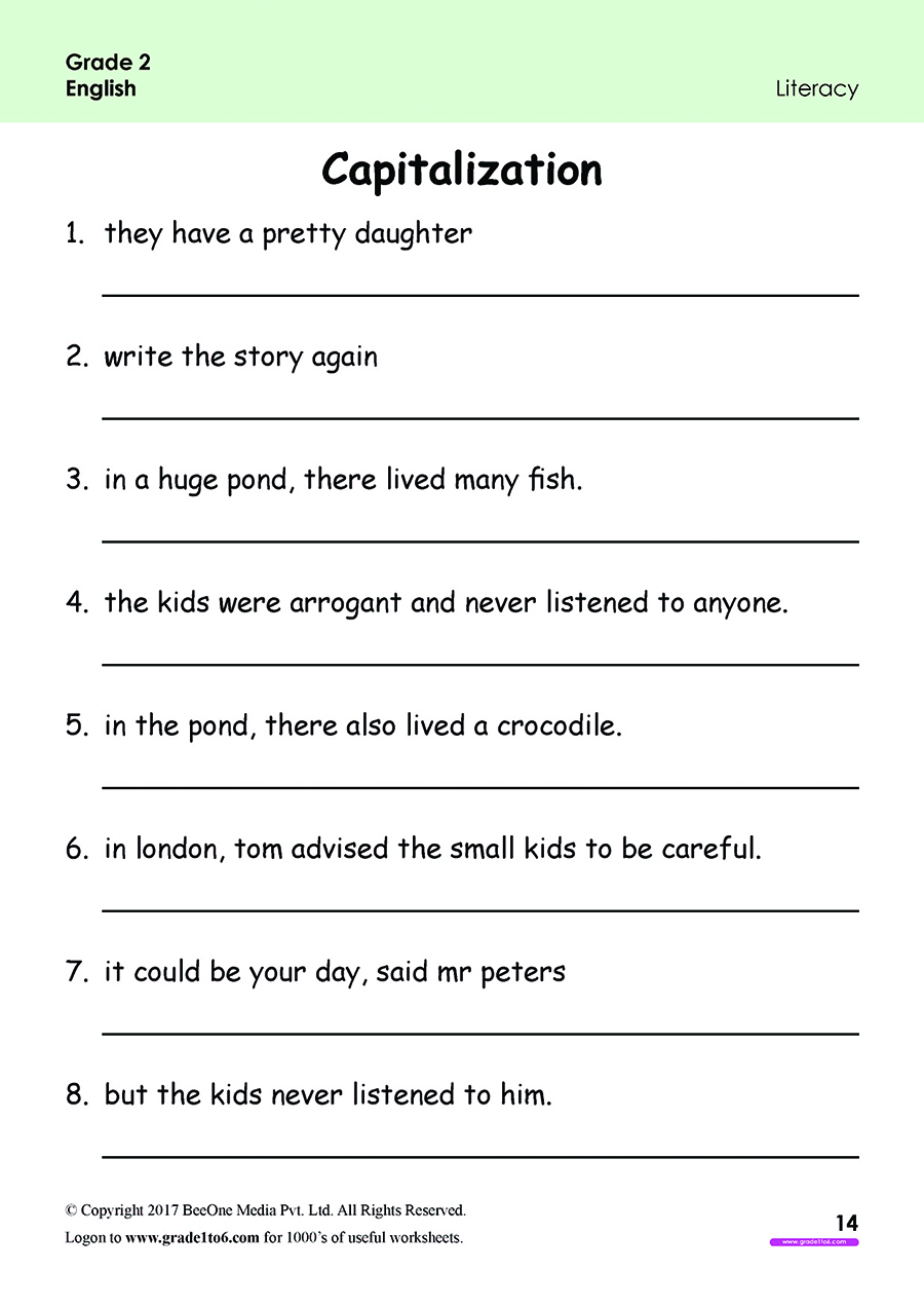 English Worksheet For Grade 2