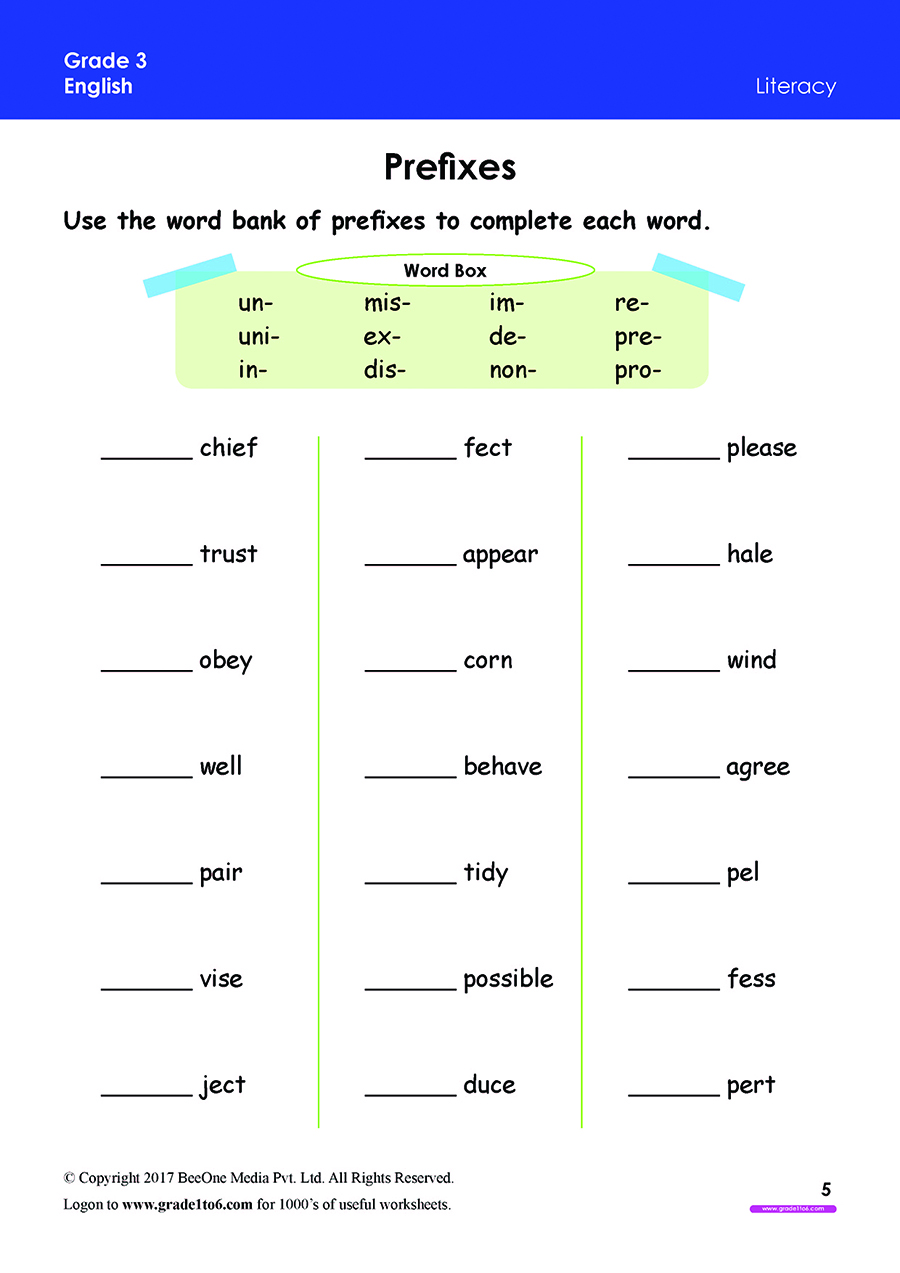 English Worksheet For Grade 3