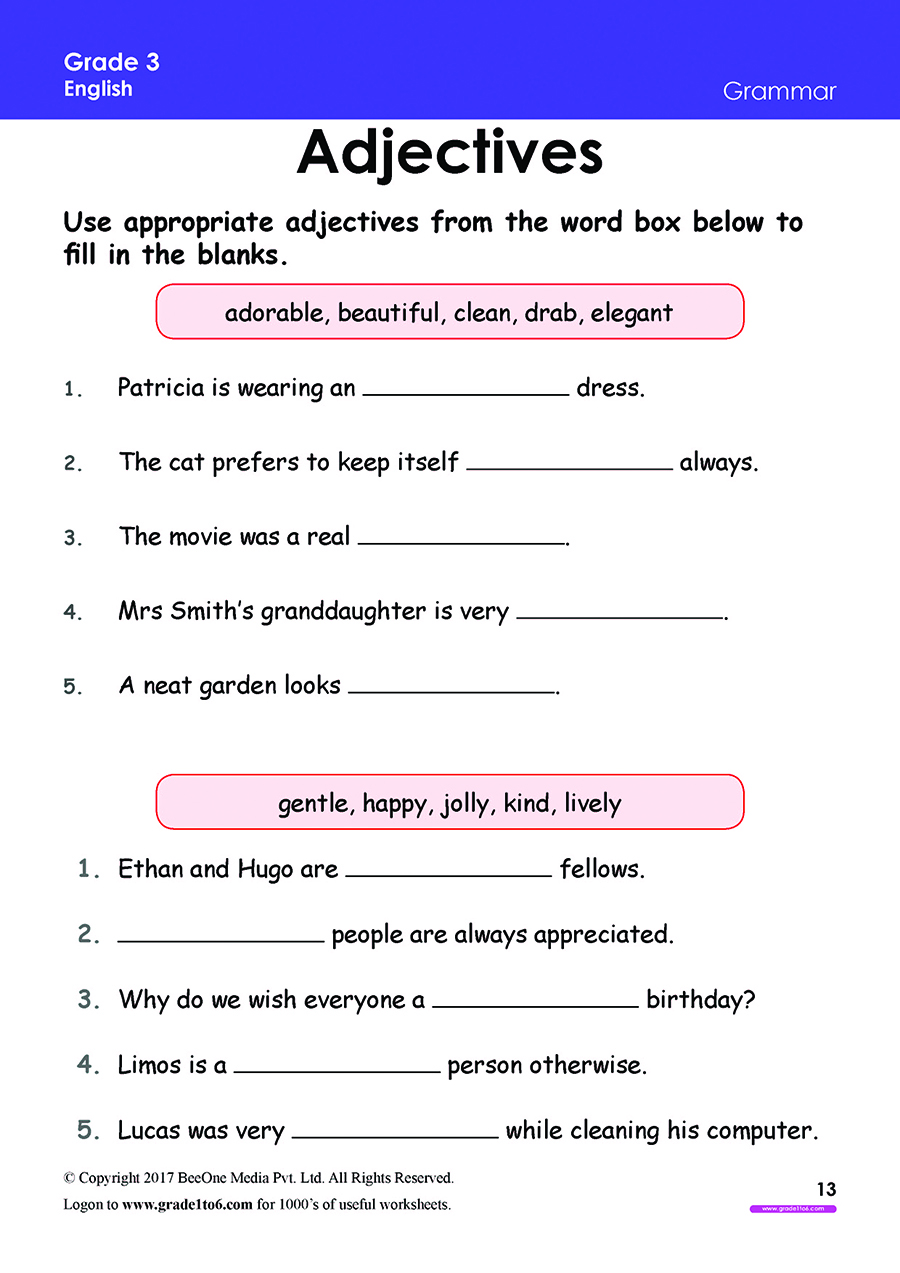 Class 3 English Work Sheet Free English Worksheets For Grade 3 class 3 IB CBSE ICSE K12 And