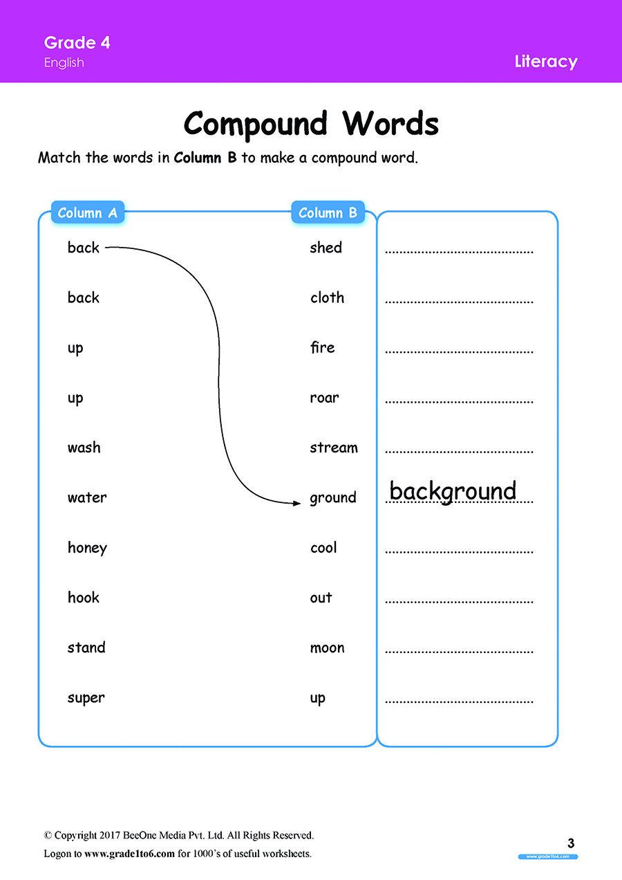 English Worksheets For Class 4 Free Download