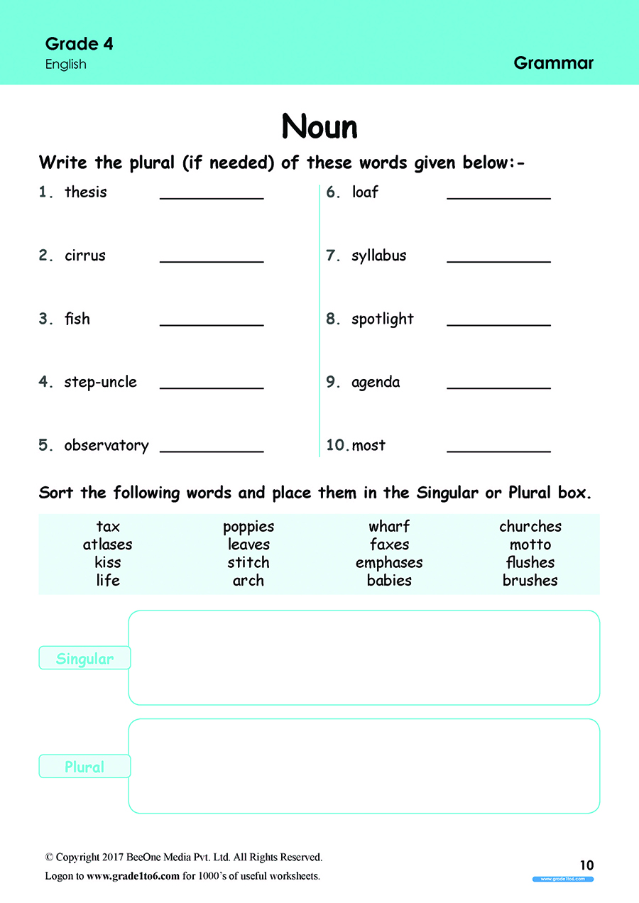 English Worksheets For Grade 4 Cbse