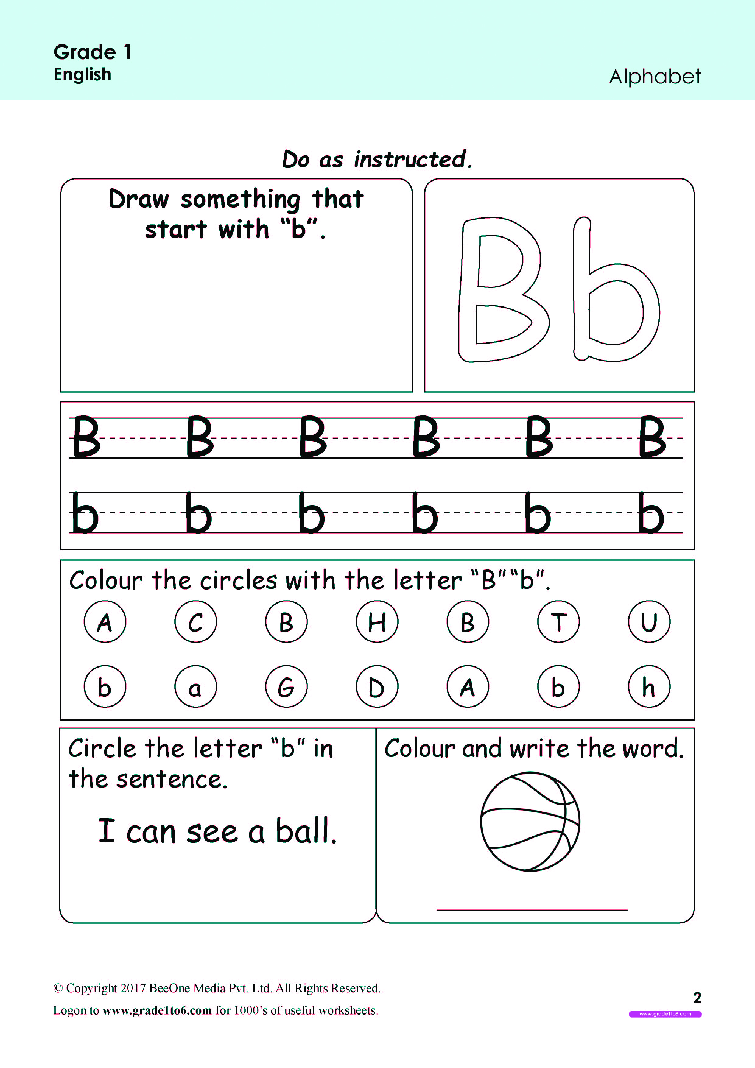 alphabet b worksheet for grade 1 www grade1to6 com