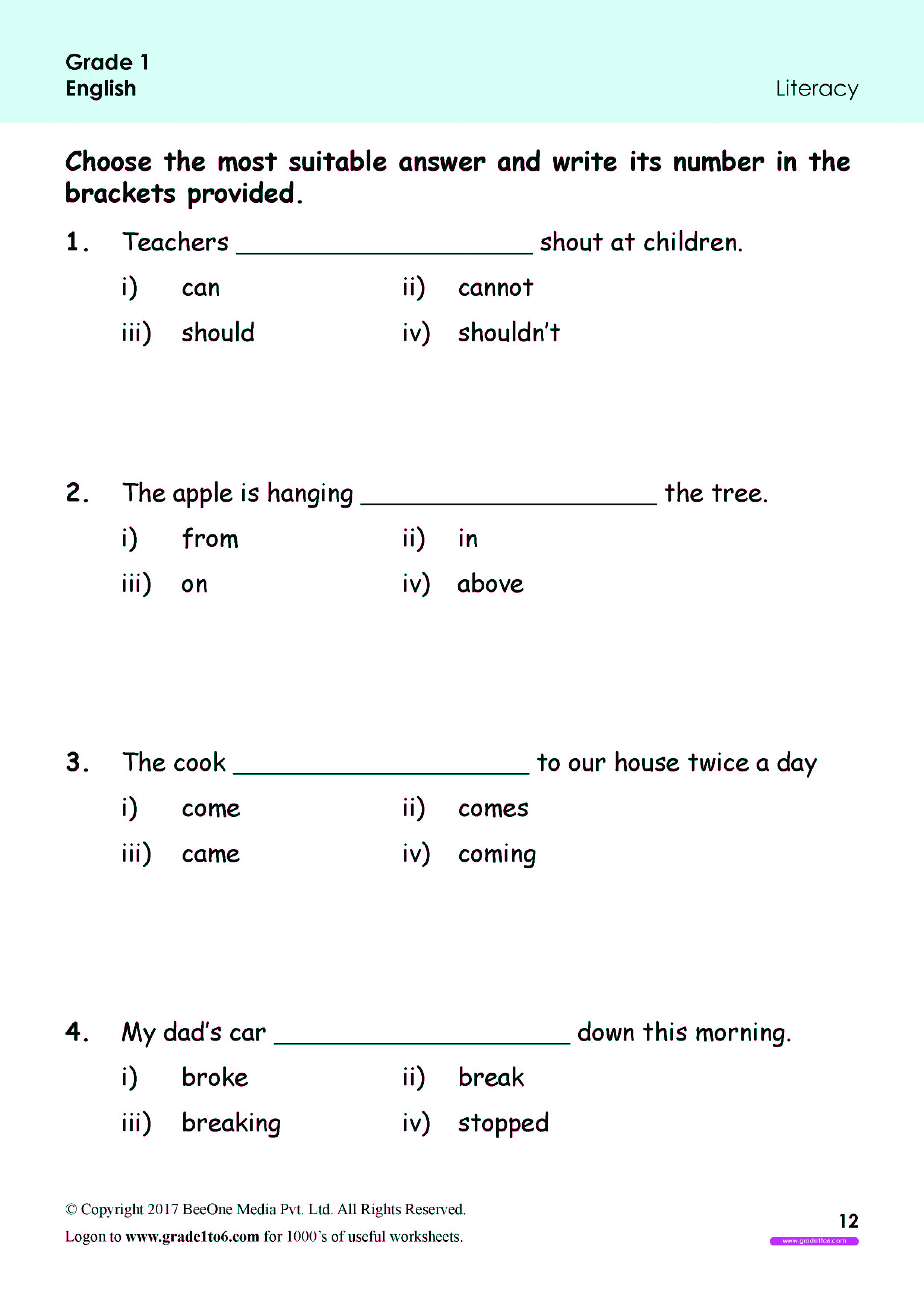 english worksheets for grade 1 www grade1to6 com