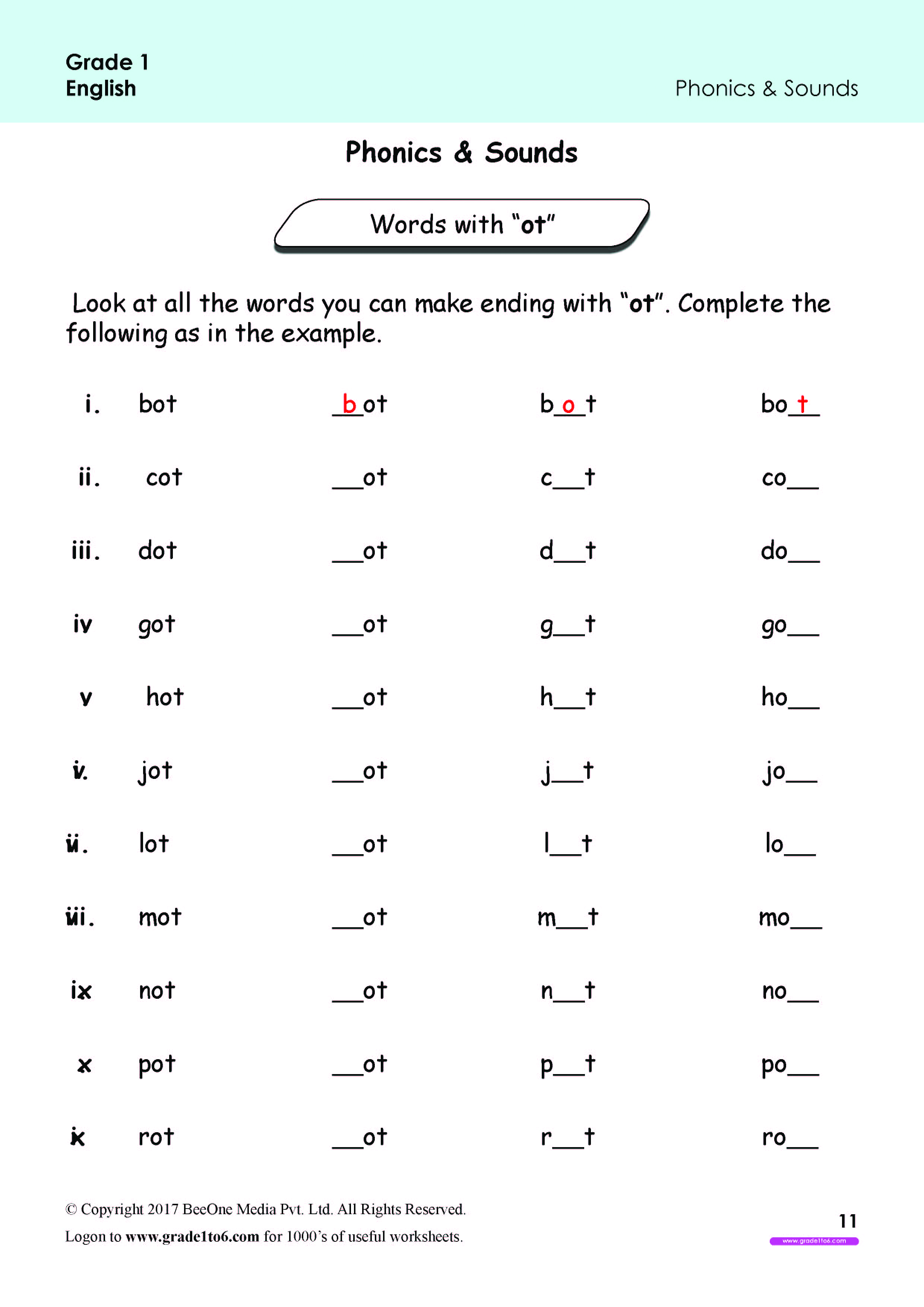 Free Class 1 English Worksheets