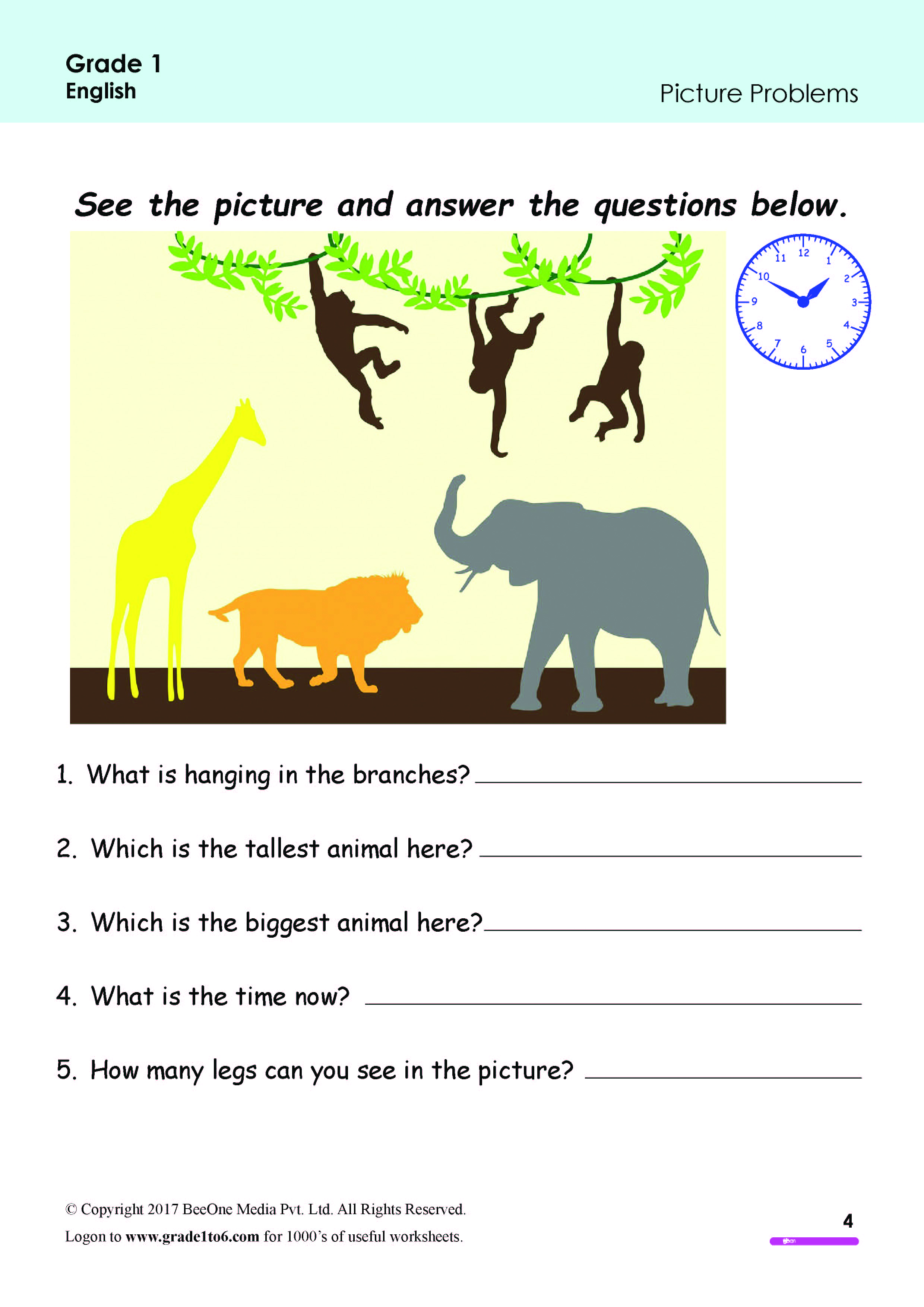 Picture Problem Worksheets for Grade 1|