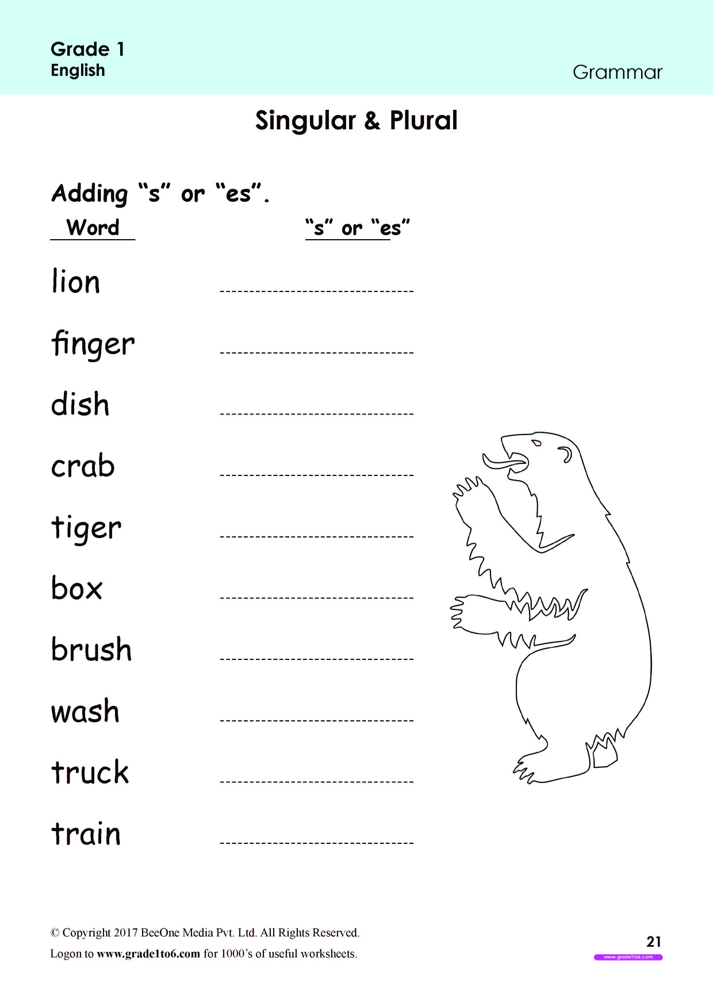 singular plural worksheets for grade 1 www grade1to6 com
