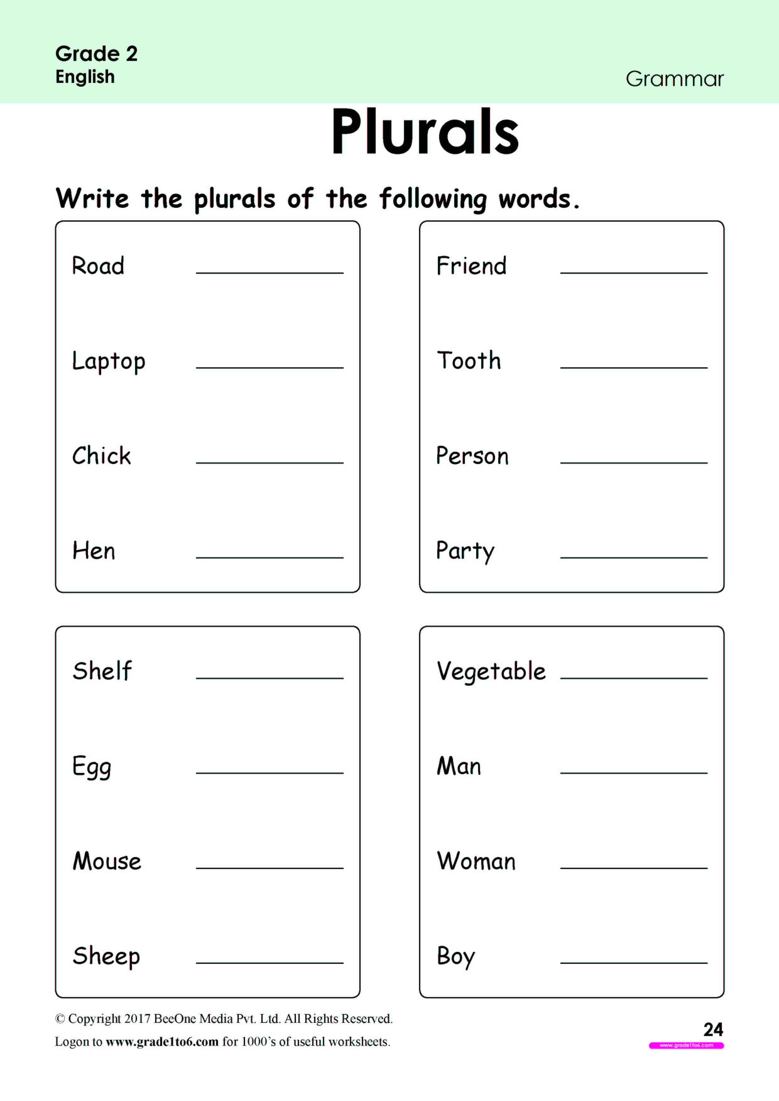 Singular And Plural Nouns Worksheet www grade1to6