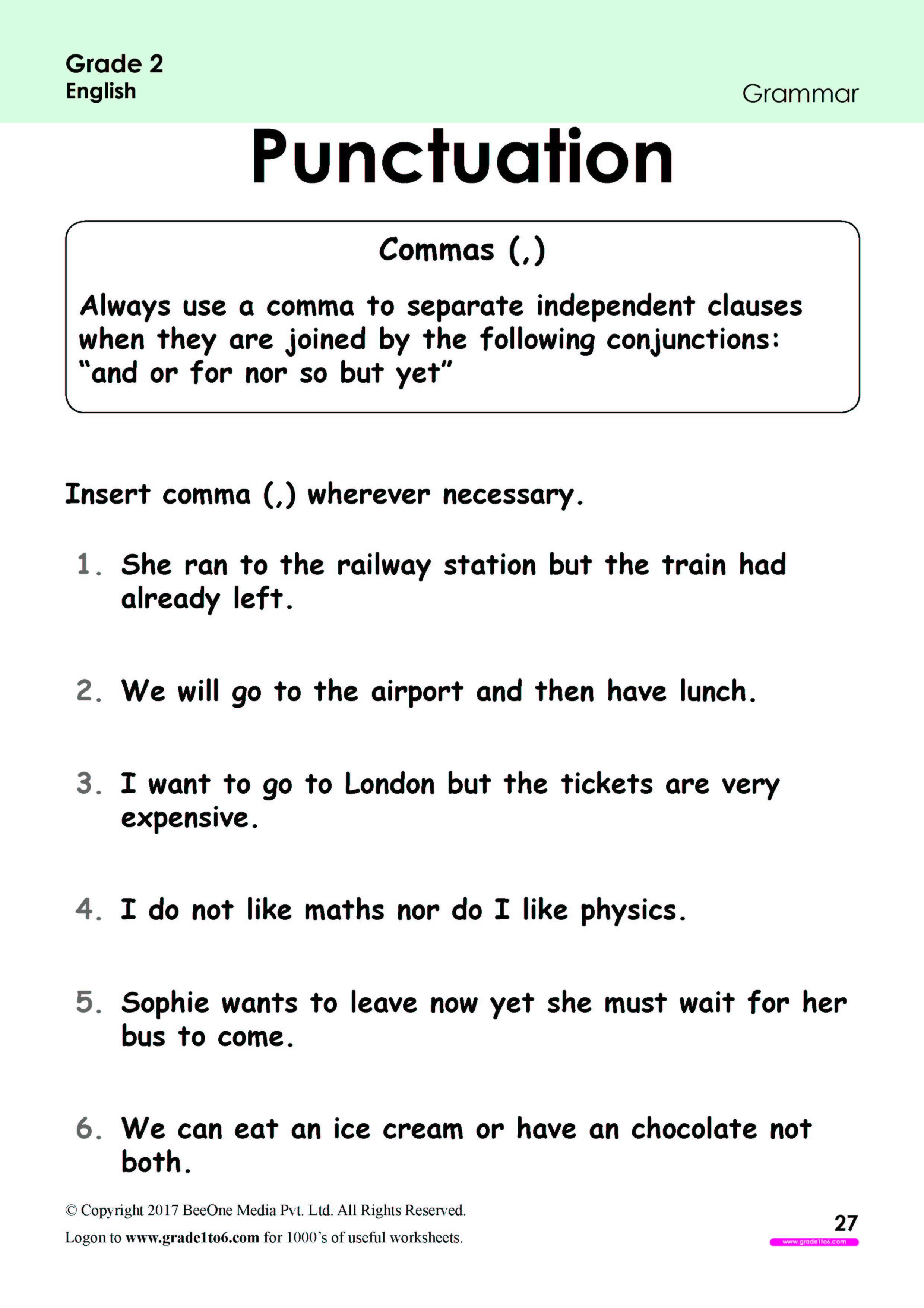 Grade 6 English Punctuation Worksheets