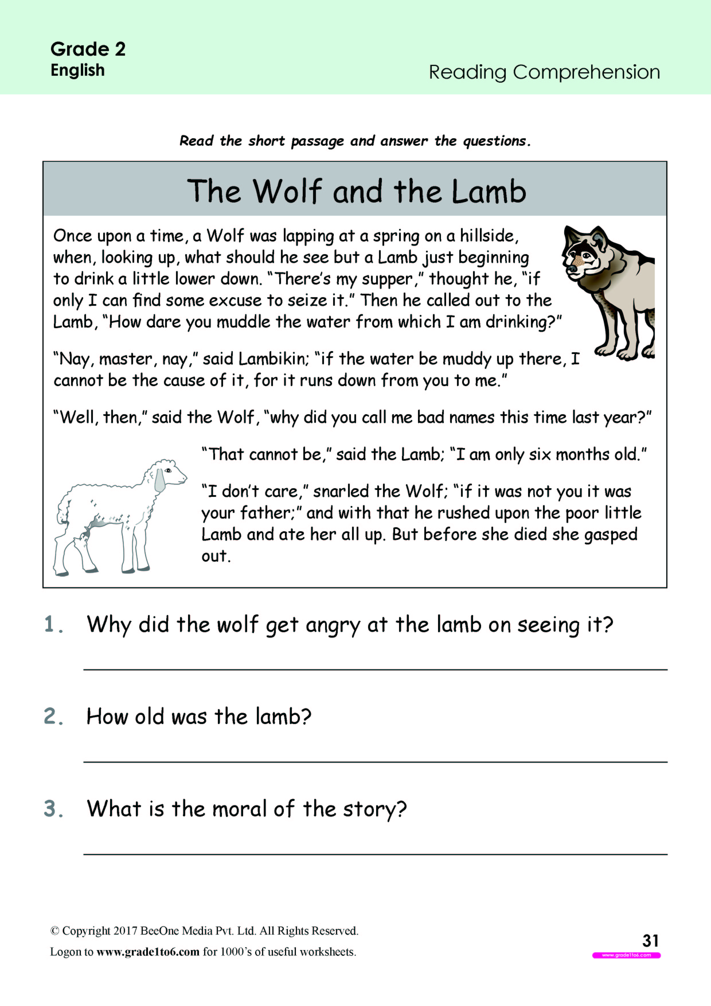2nd Grade Reading Comprehension Worksheets www grade1to6