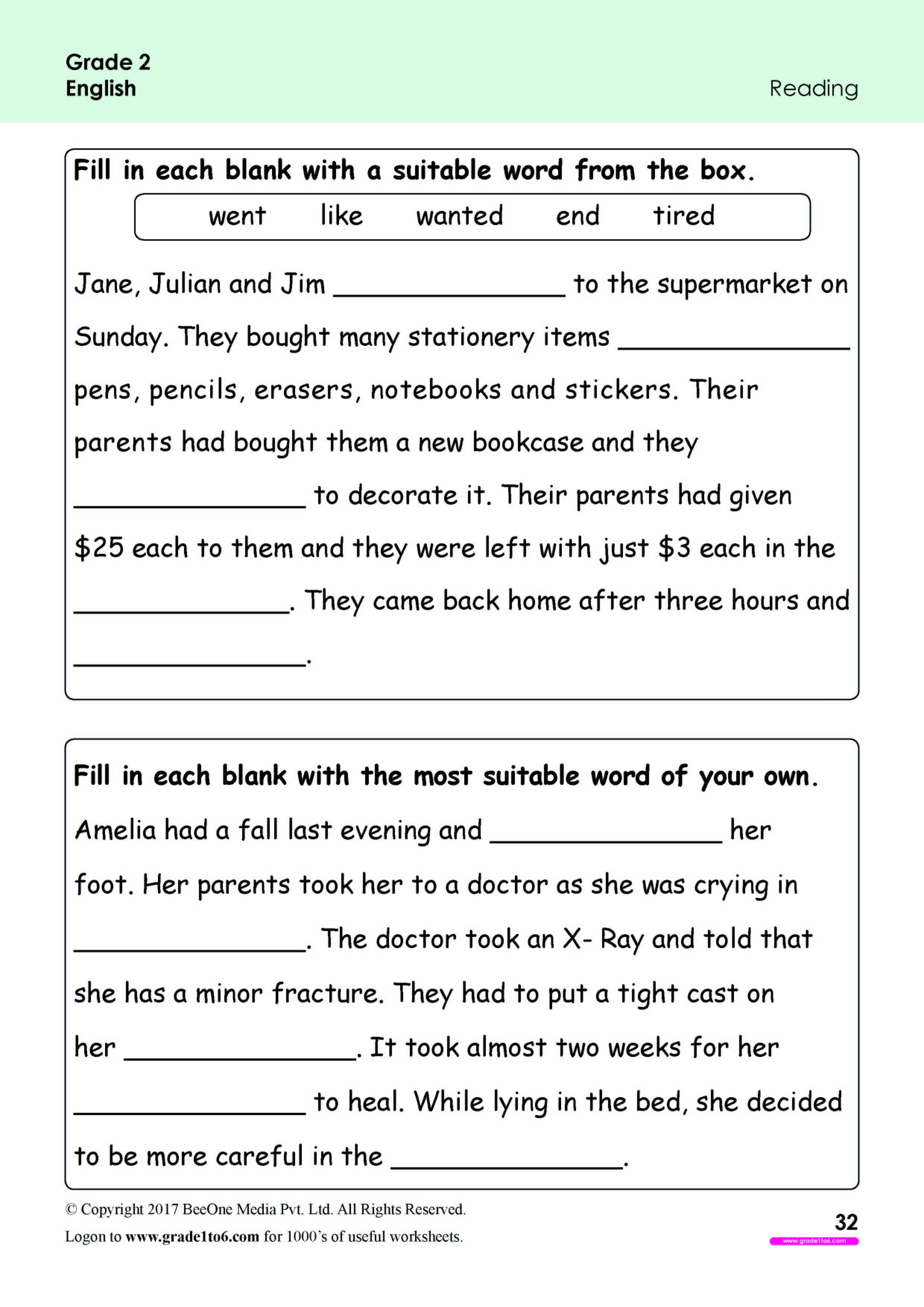 2nd grade reading comprehension worksheets www grade1to6 com