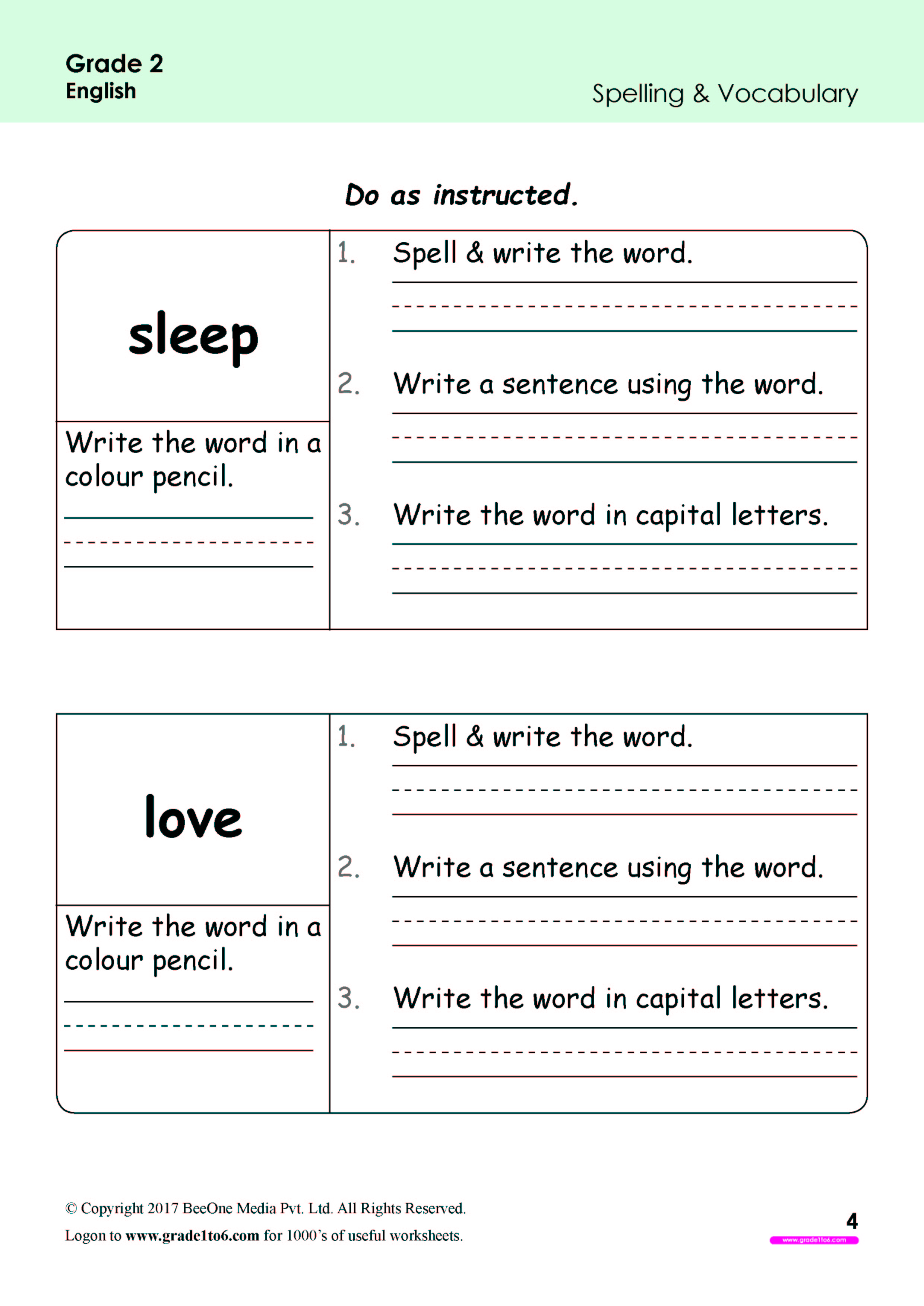 spellings worksheets free for grade 2 www grade1to6 com