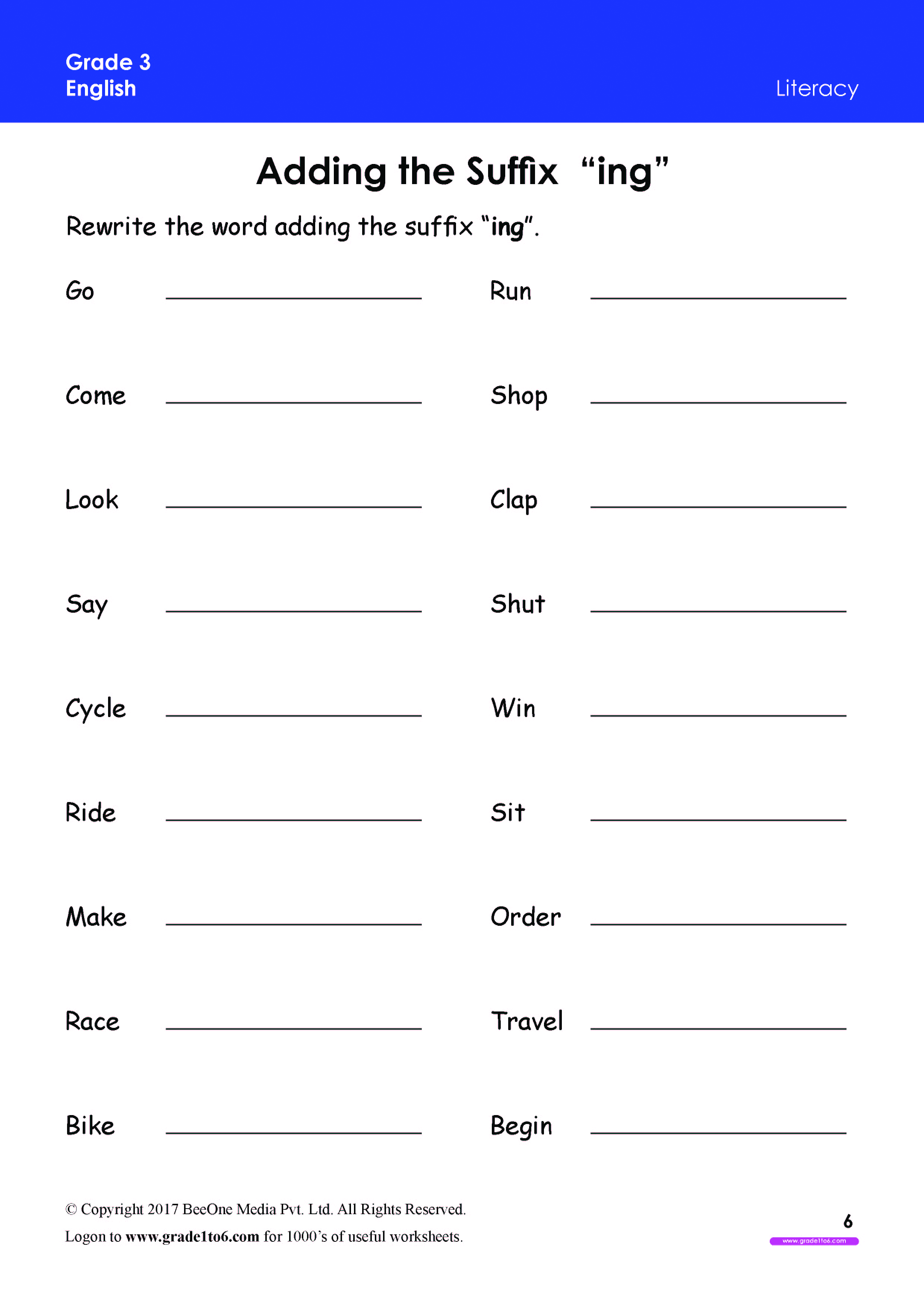 Suffix Worksheets Grade 3 www grade1to6