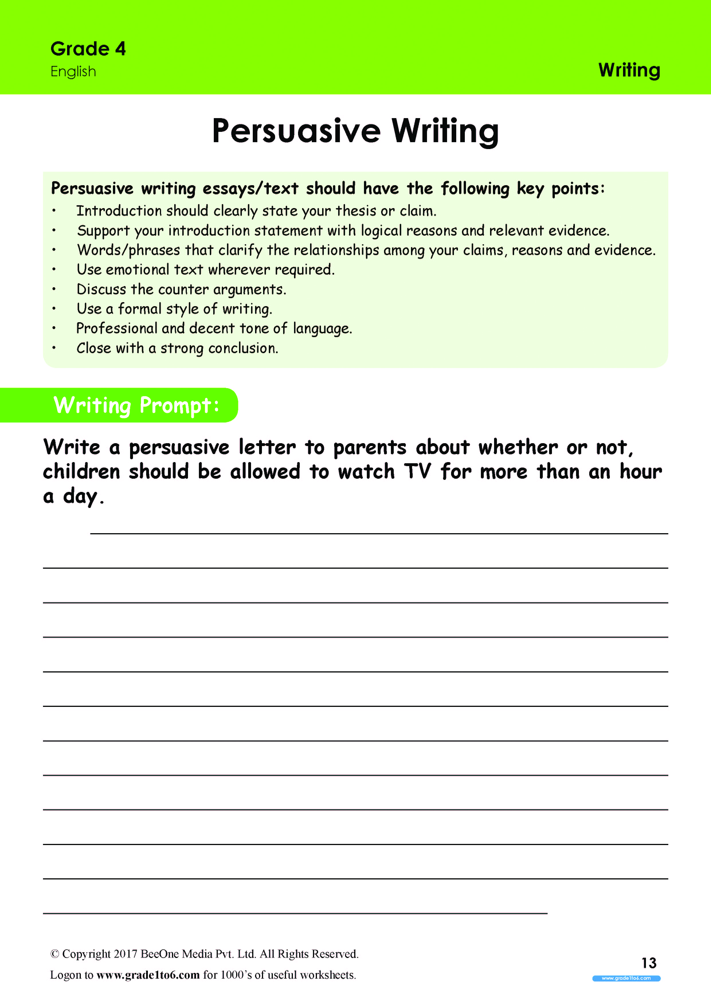 Persuasive Writing worksheets Grade 133www.grade13to13.com