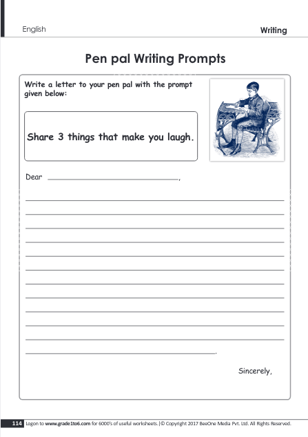 Pen-Pal writing worksheets Grade 5|www.grade1to6.com