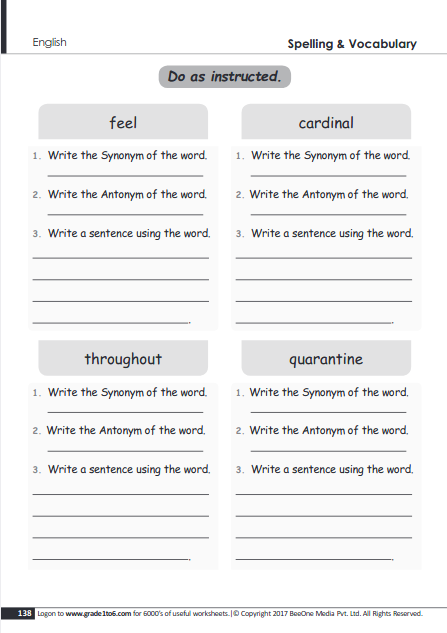 vocabulary worksheets grade 5 www grade1to6 com