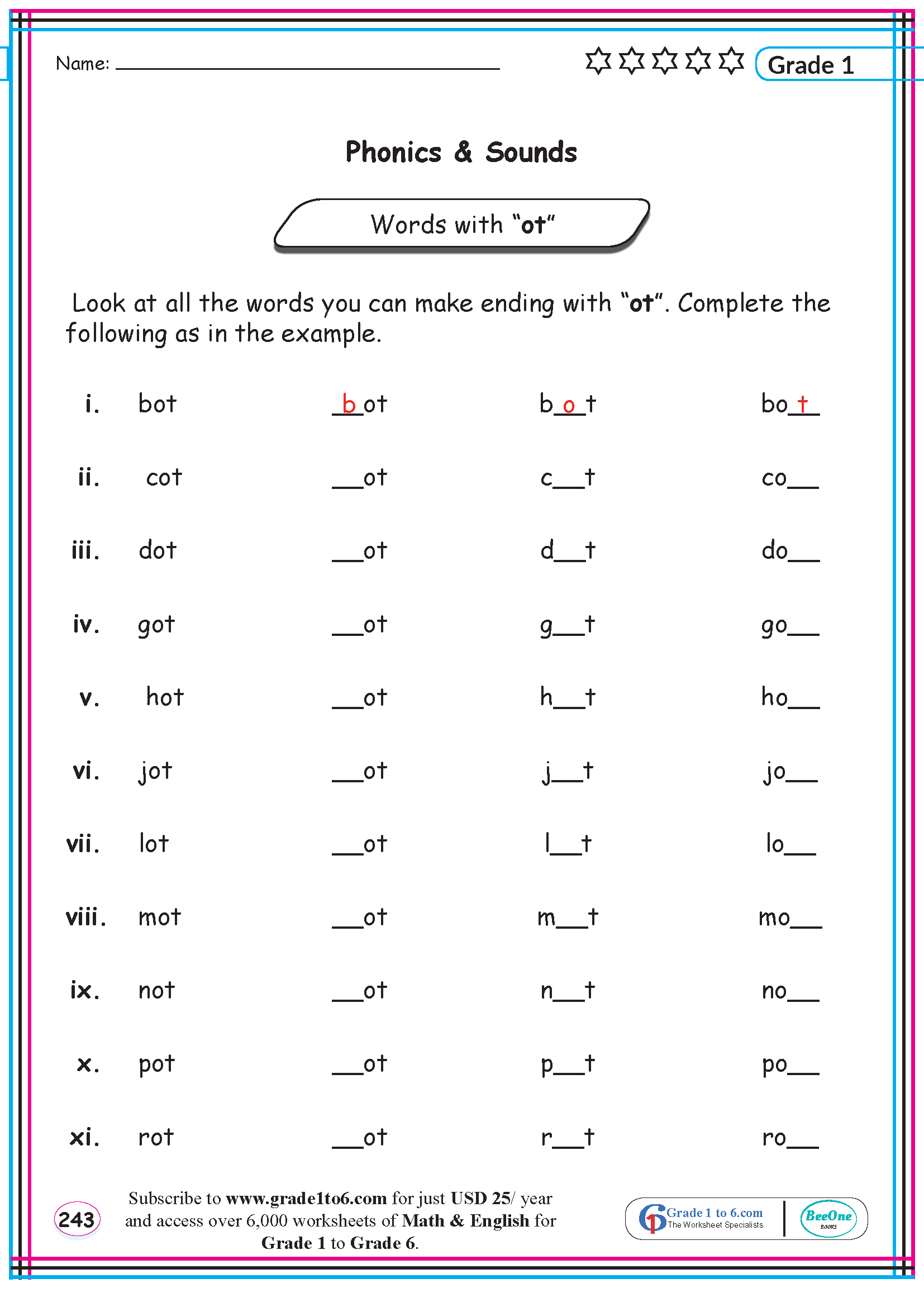 Phonics & Sounds, Words with ot