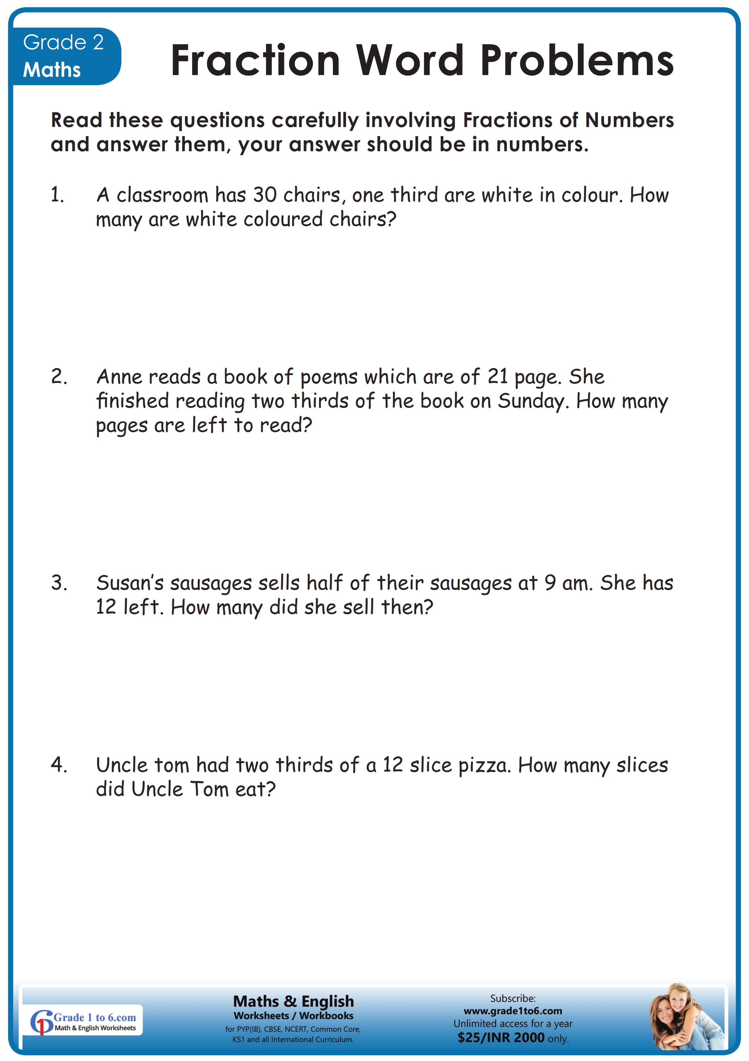 Mixed Fraction Word Problems Worksheets Pdf