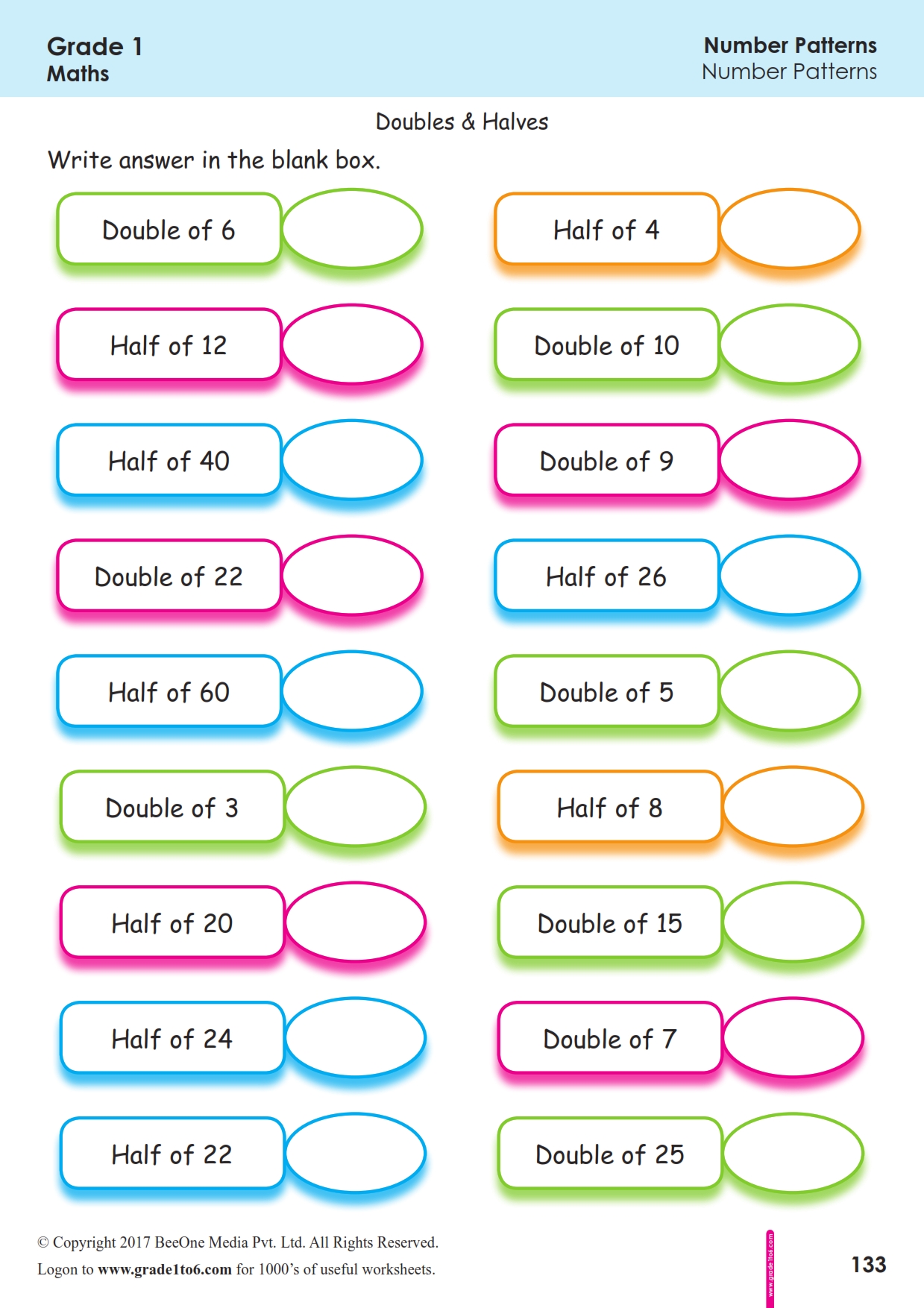 doubling and halving worksheets grade1to6 com