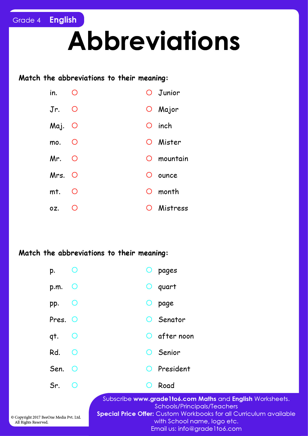 abbreviations-worksheets-grade1to6