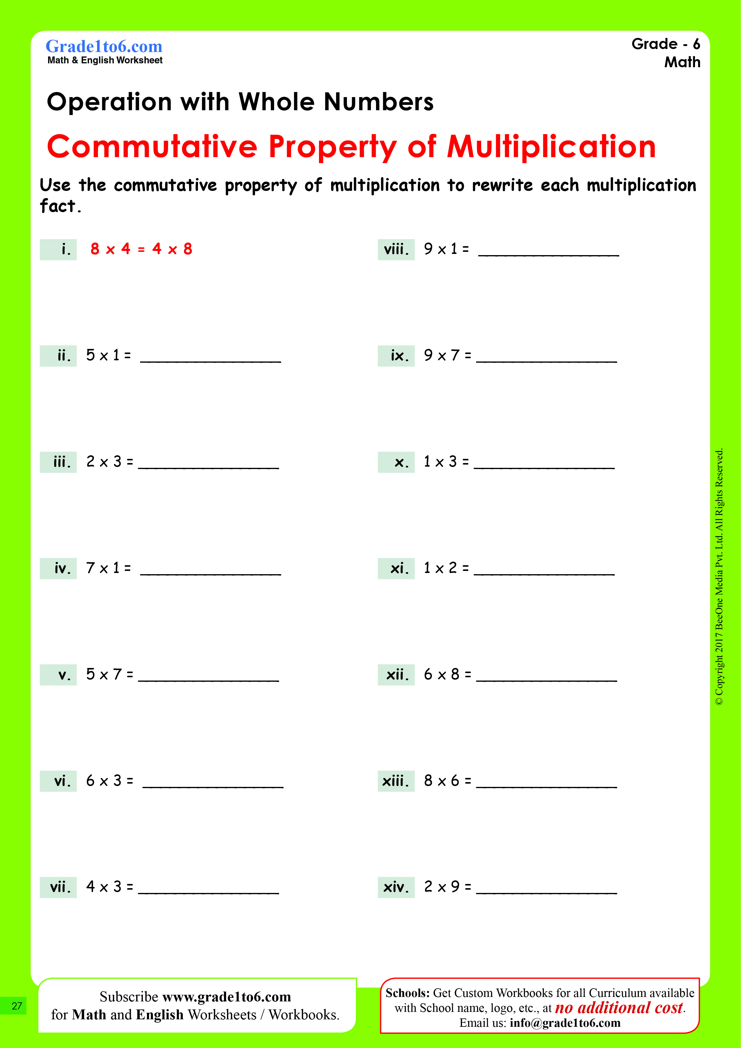 Properties Of Multiplication Worksheets For Grade 1