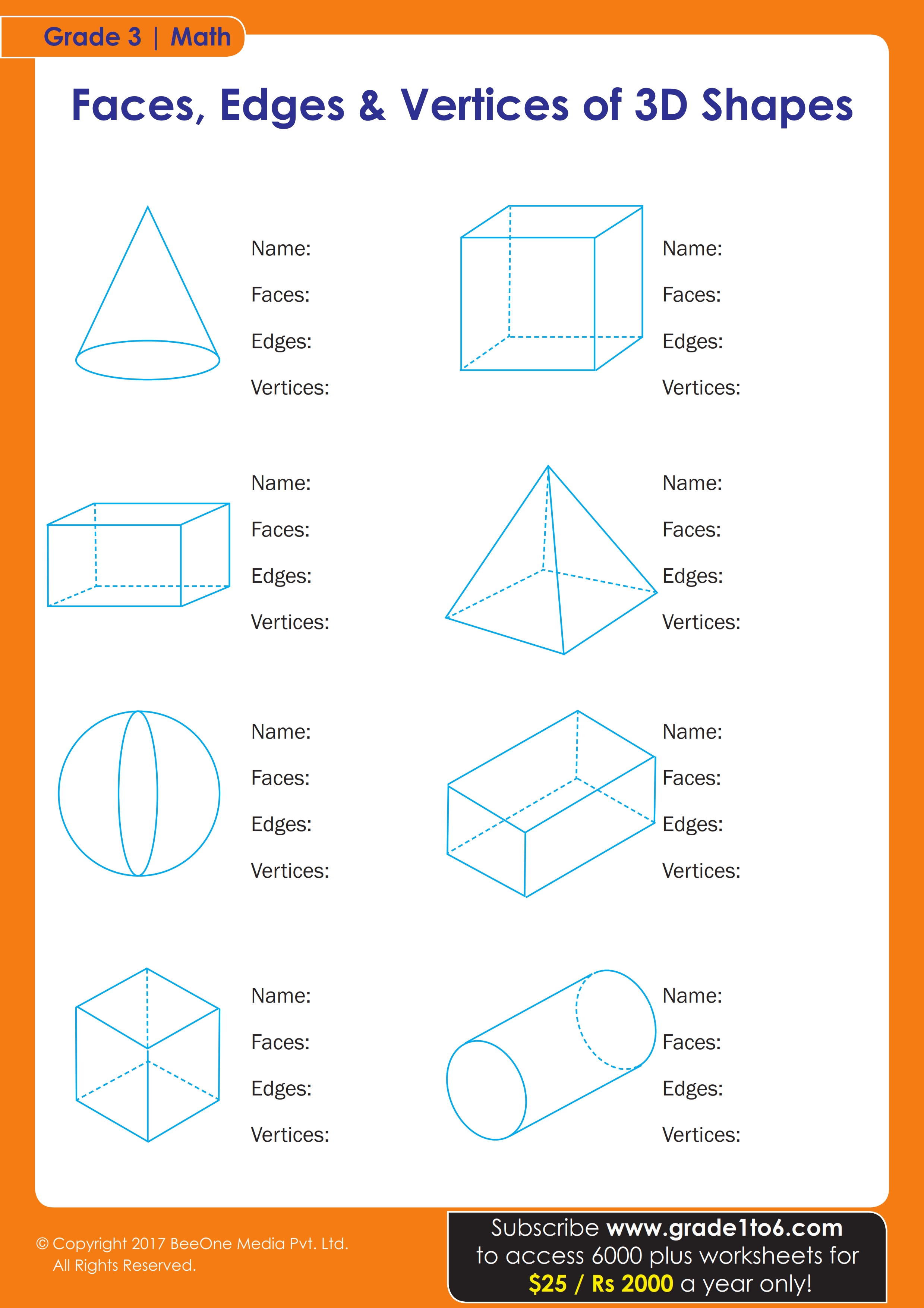 Faces Edges And Vertices Of 3d Shapes Worksheet