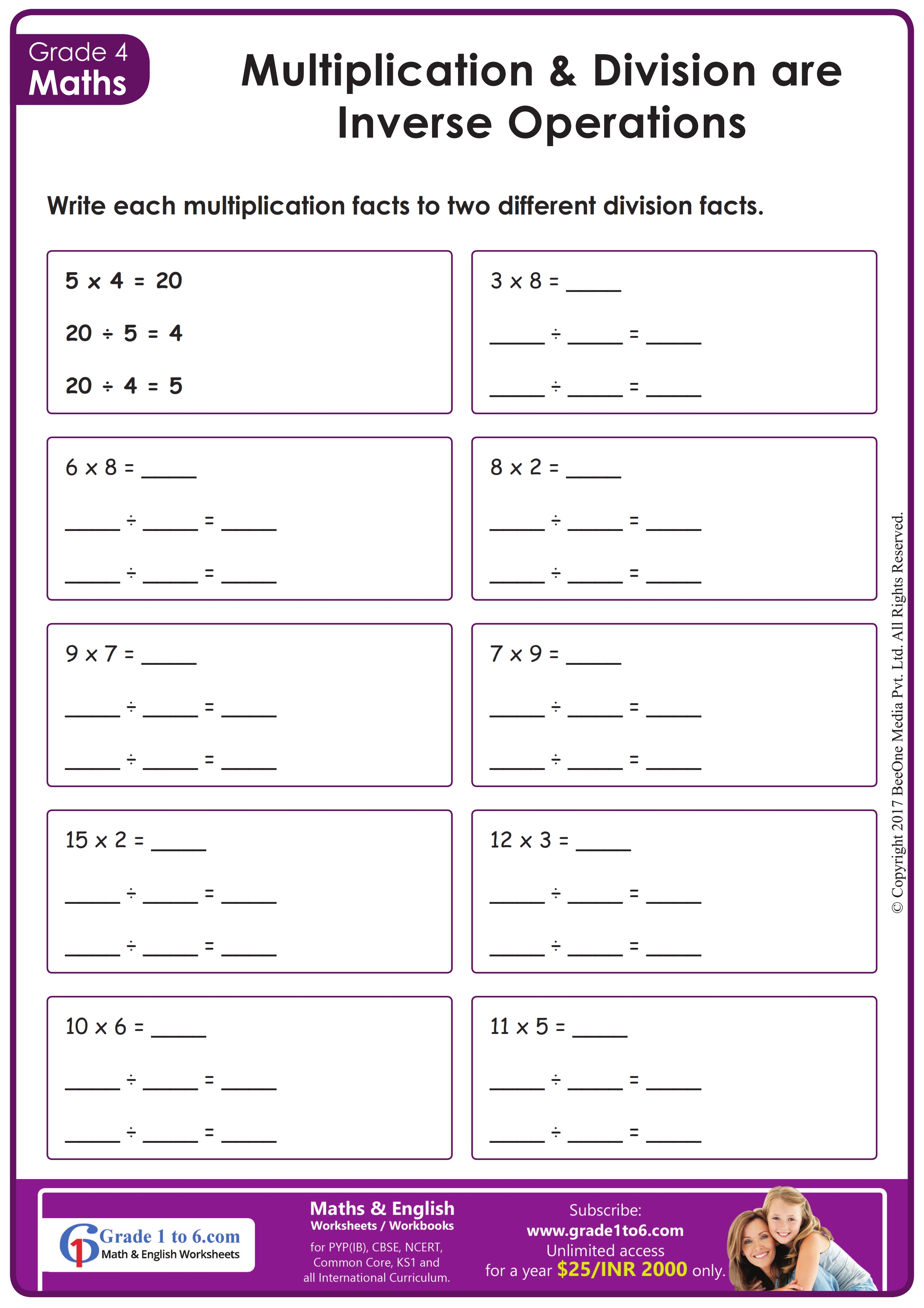 Multiplication Division Inverse Operations Grade1to6
