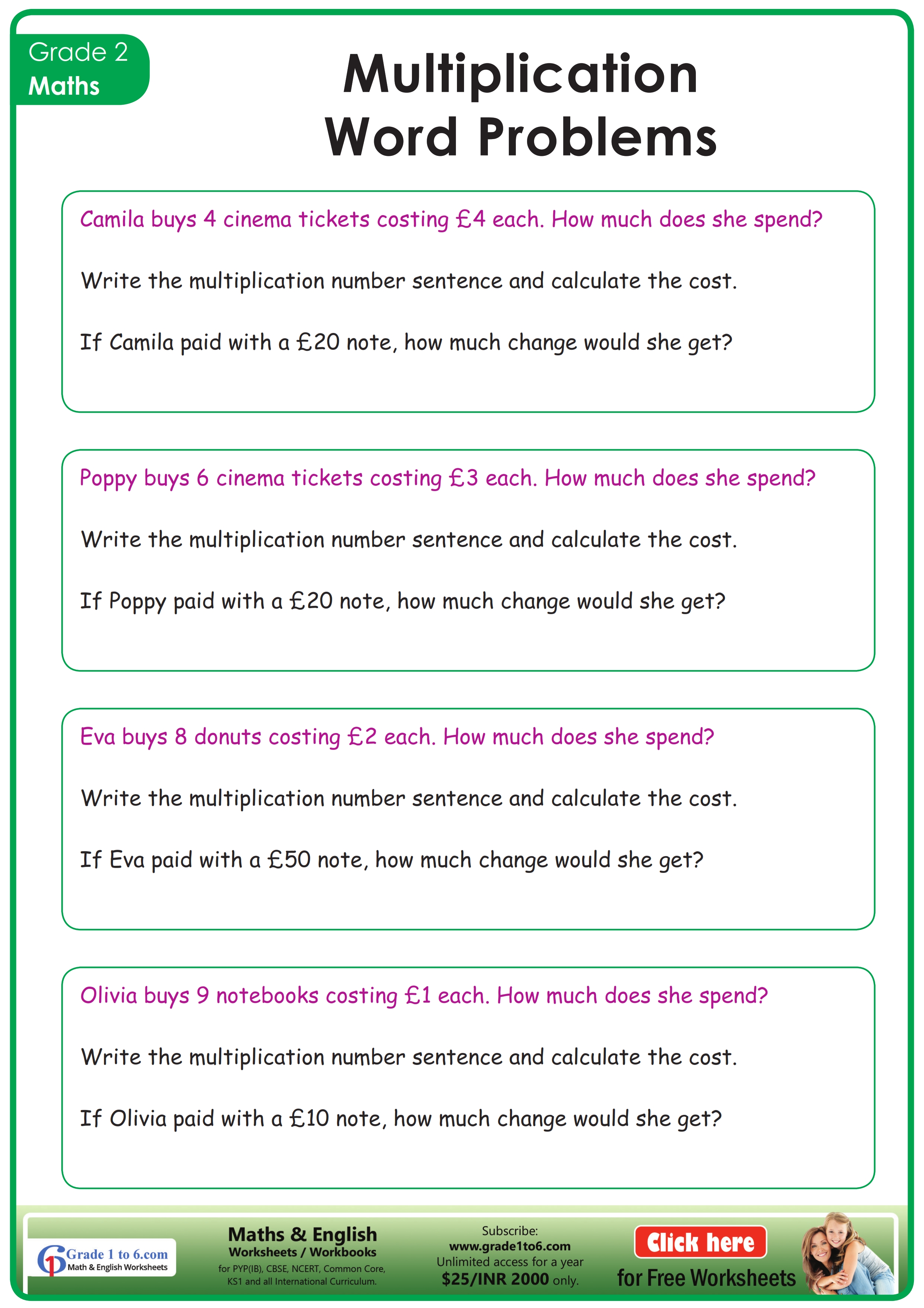 Multiplication Worksheet For Class 3 Word Problems