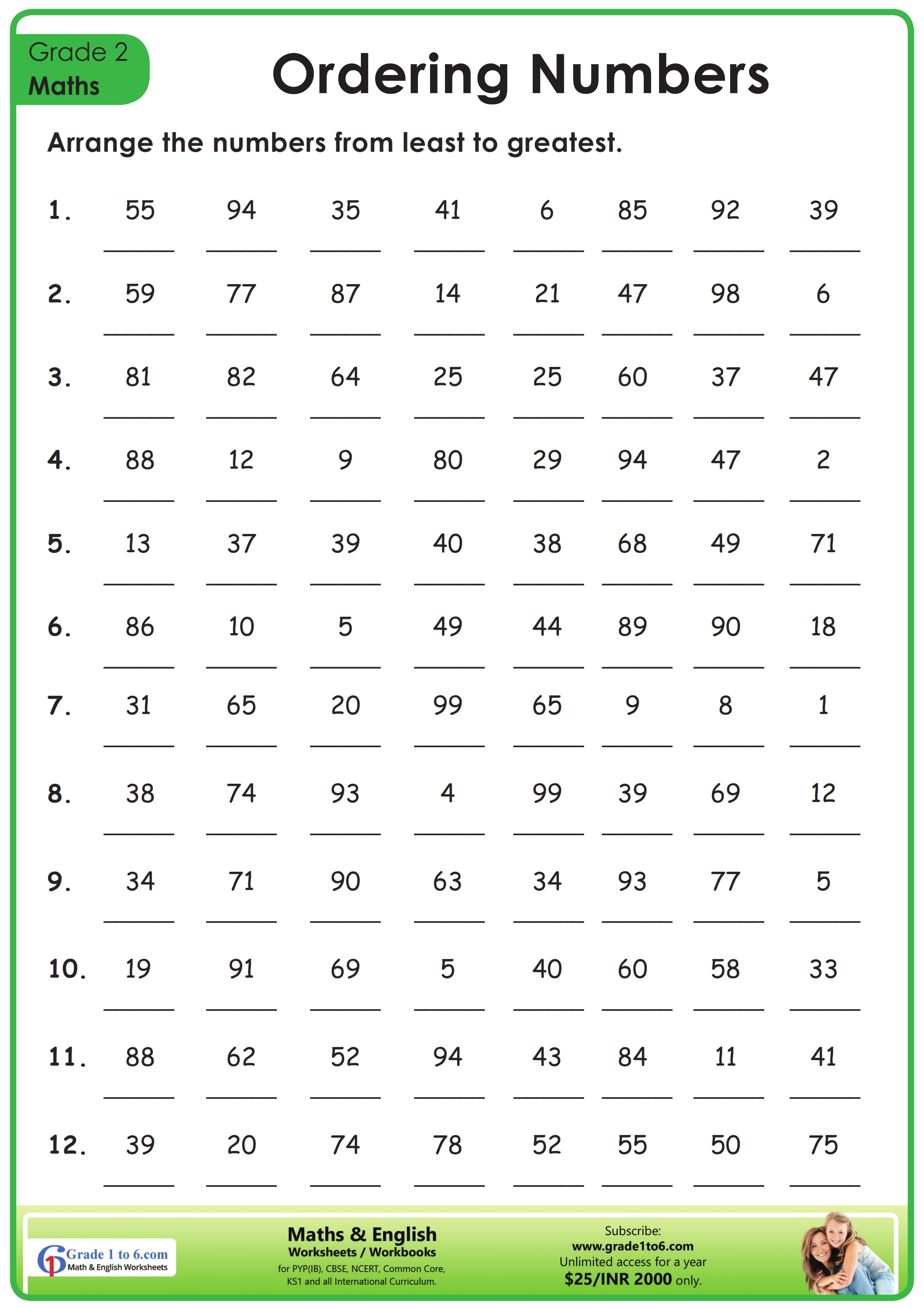 Math Worksheets Grade 2 Ordering Numbers