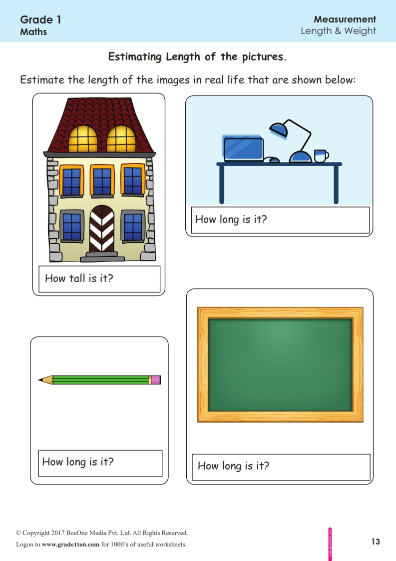 Estimating Length Worksheets Grade1to6