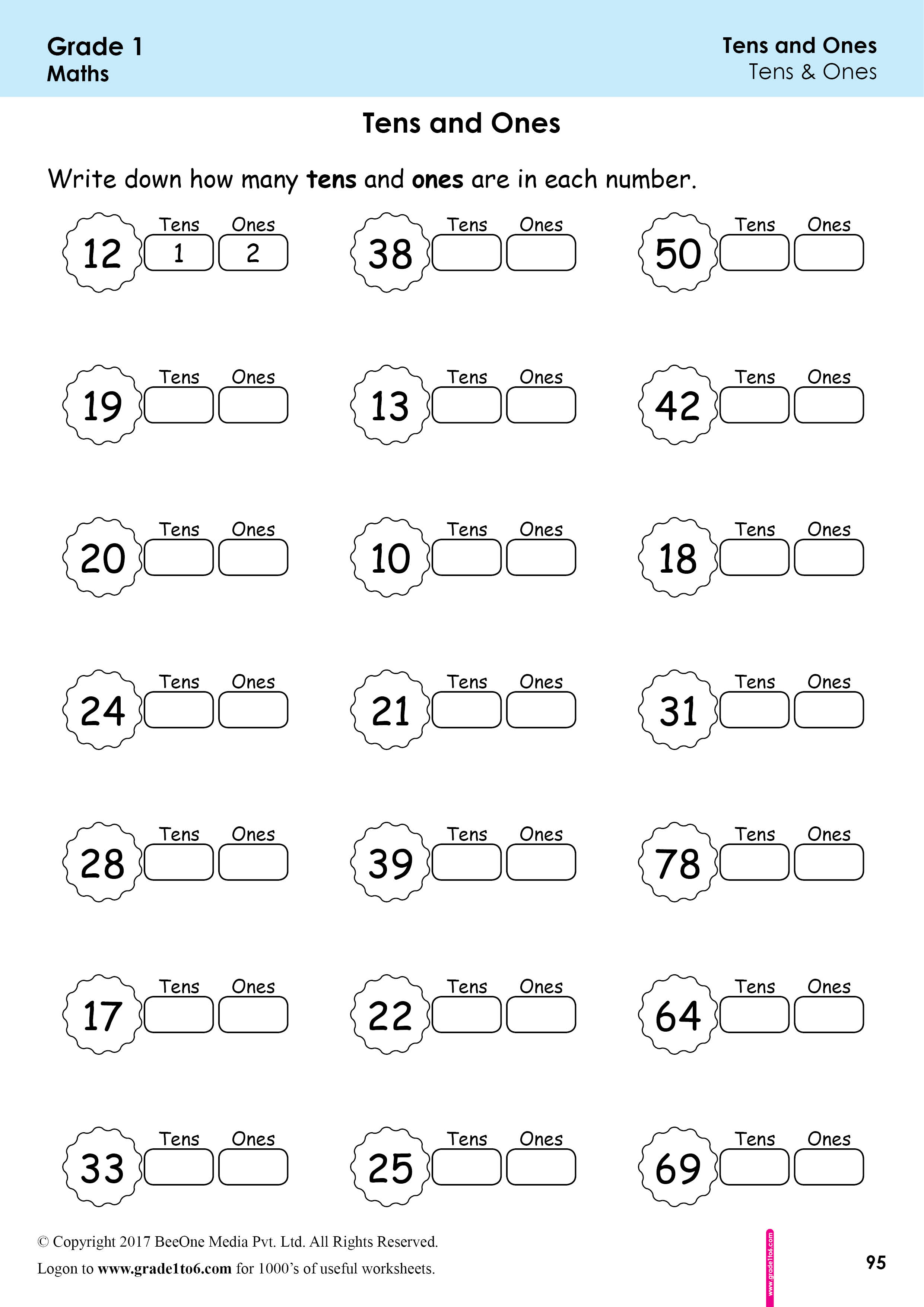 Tens And Ones Worksheets First Grade Printable