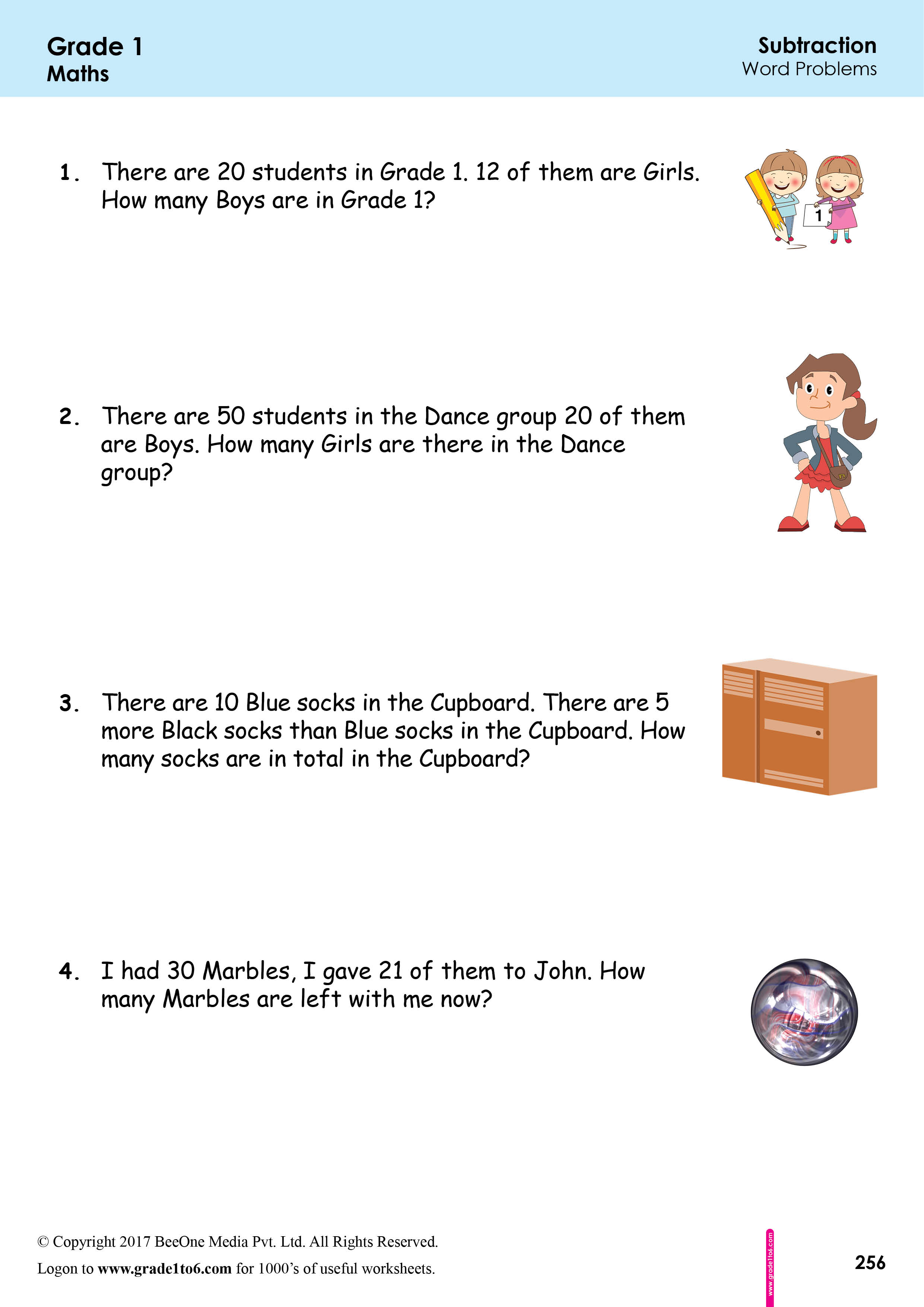 Word Problems In Subtraction Worksheets Grade1to6 Com