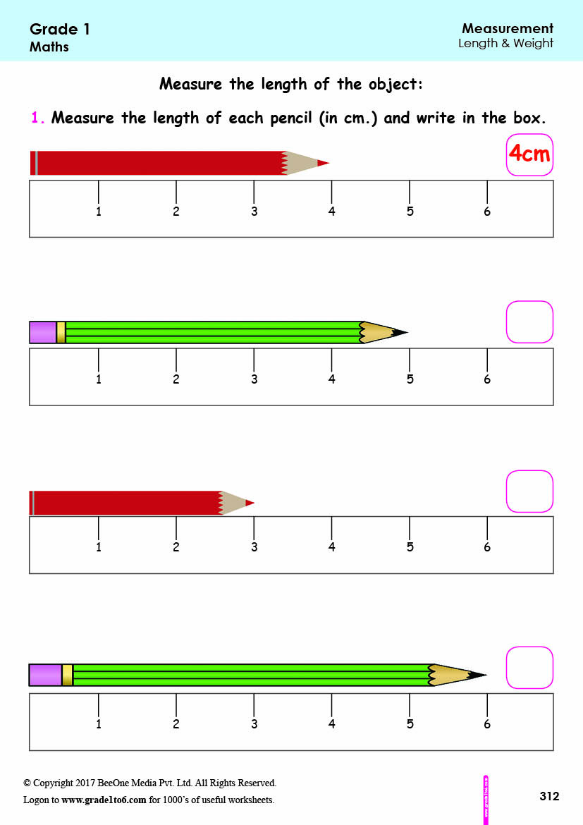 1st grade measurement worksheets grade1to6 com