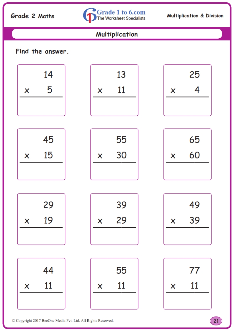 Grade 2 Multiplication Worksheets|www.grade1to6.com
