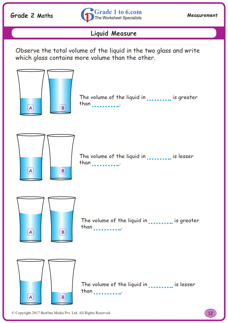 Measuring Liquid Volume Worksheets|www.grade1to6.com