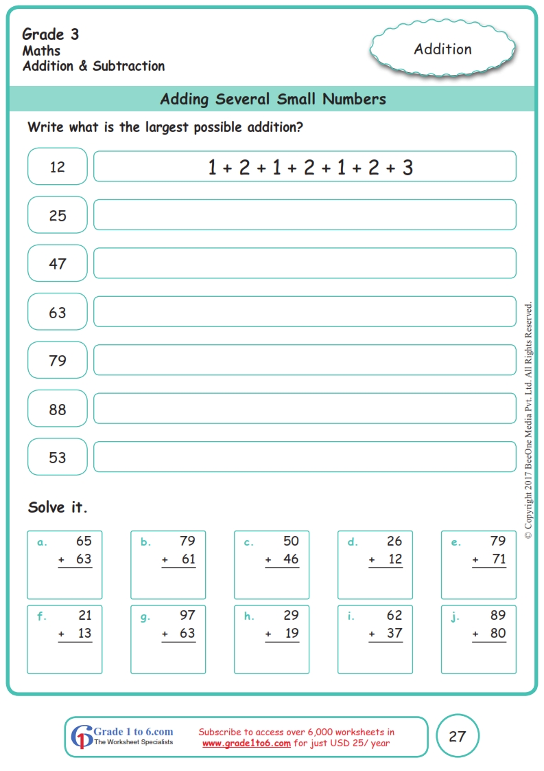 Grade 3 Addition Strategy Worksheets www grade1to6