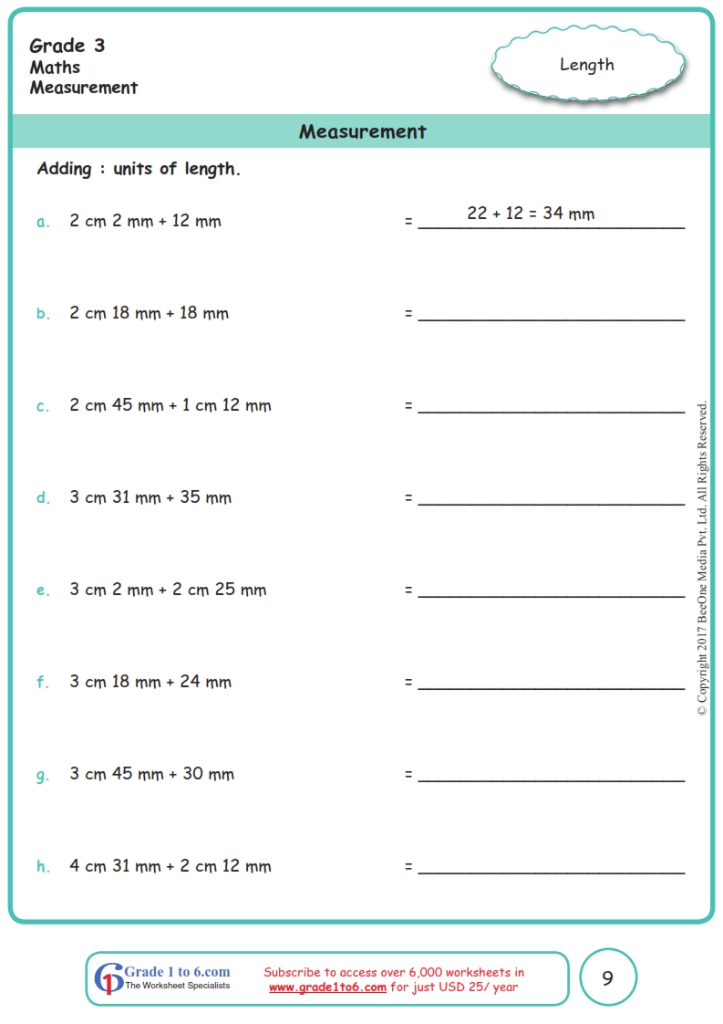 grade 3 measurement worksheets www grade1to6 com