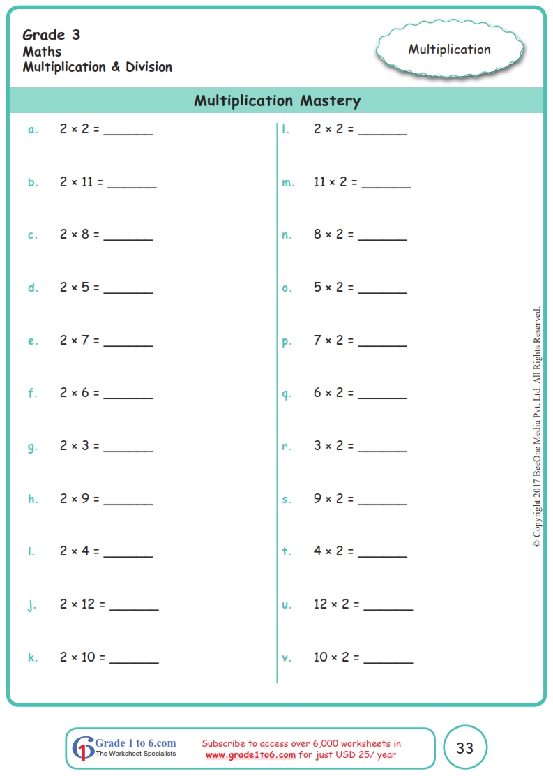Grade 3 Multiplication Drills Worksheets www grade1to6