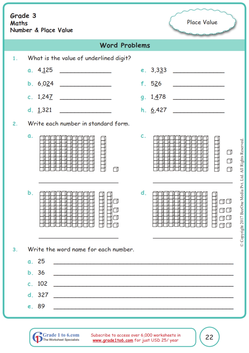 grade 3 word problems in place value worksheets www grade1to6 com