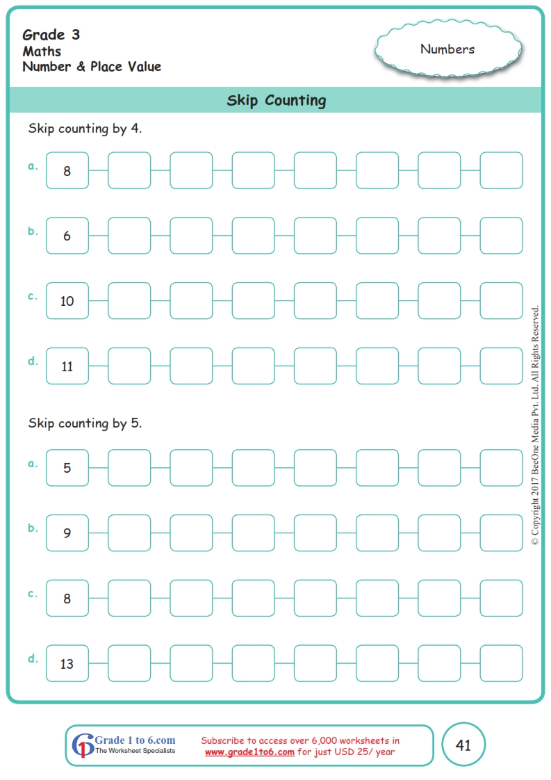 Grade 3 Skip Counting Worksheets|www.grade1to6.com