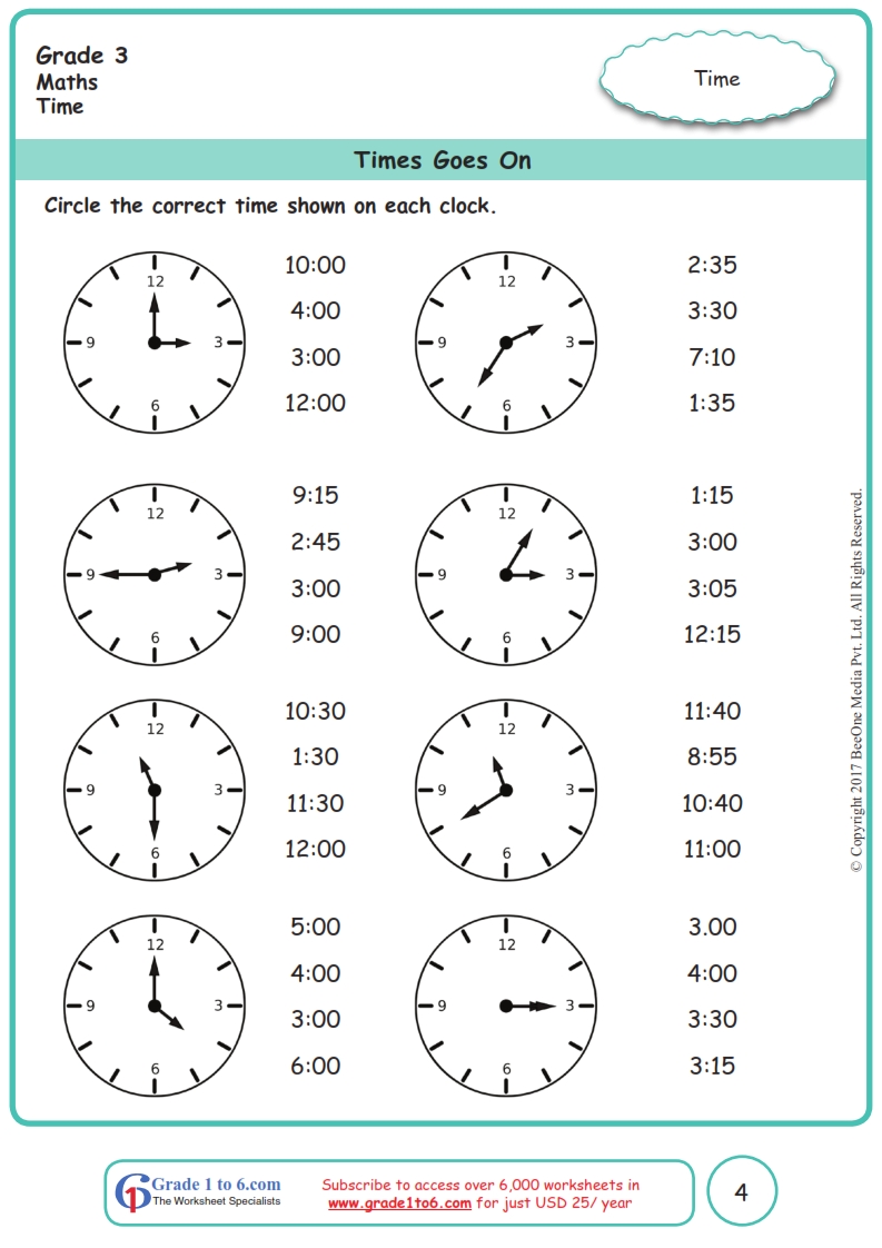 worksheet clock grade 3