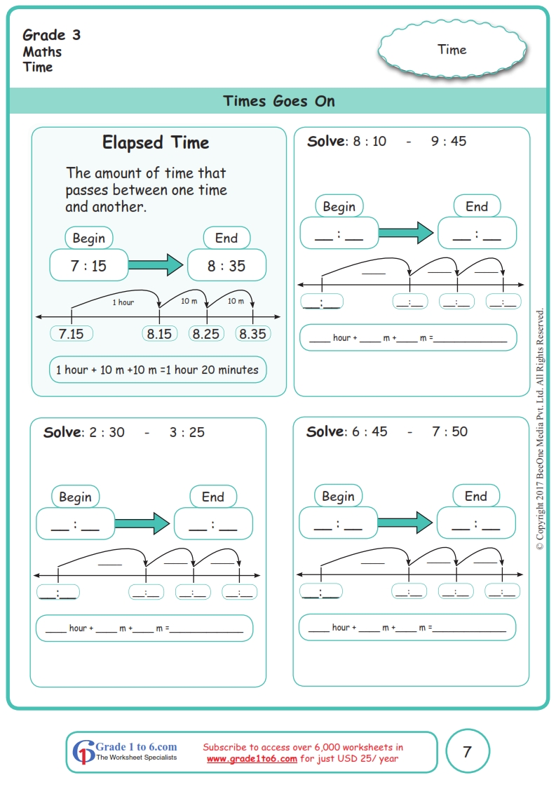 elapsed time worksheets www grade1to6 com