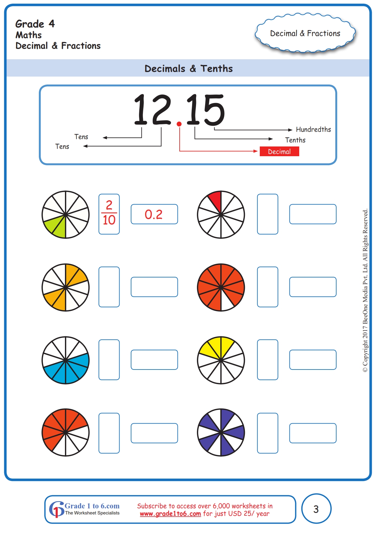 grade 4 decimals worksheets www grade1to6 com