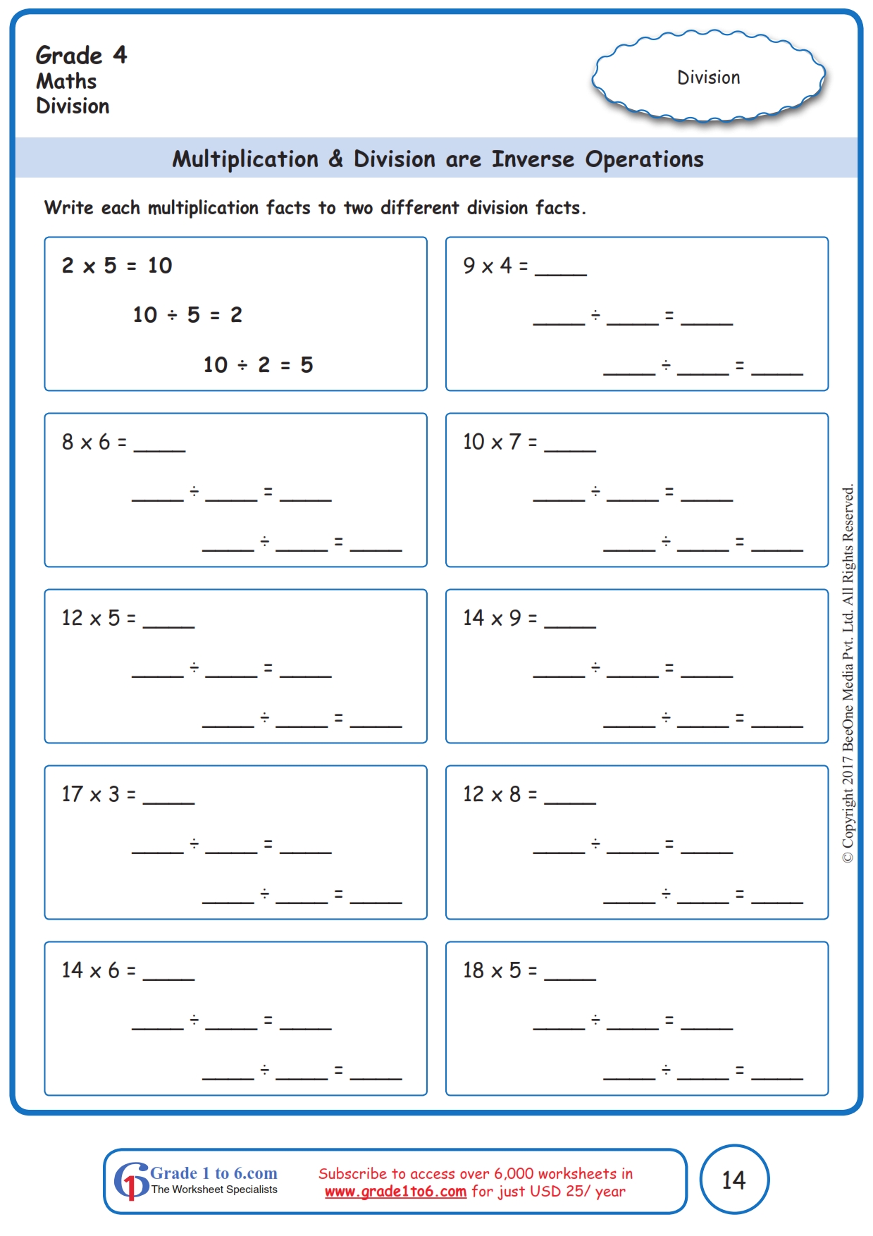 Division As Inverse Of Multiplication Worksheet Grade 2