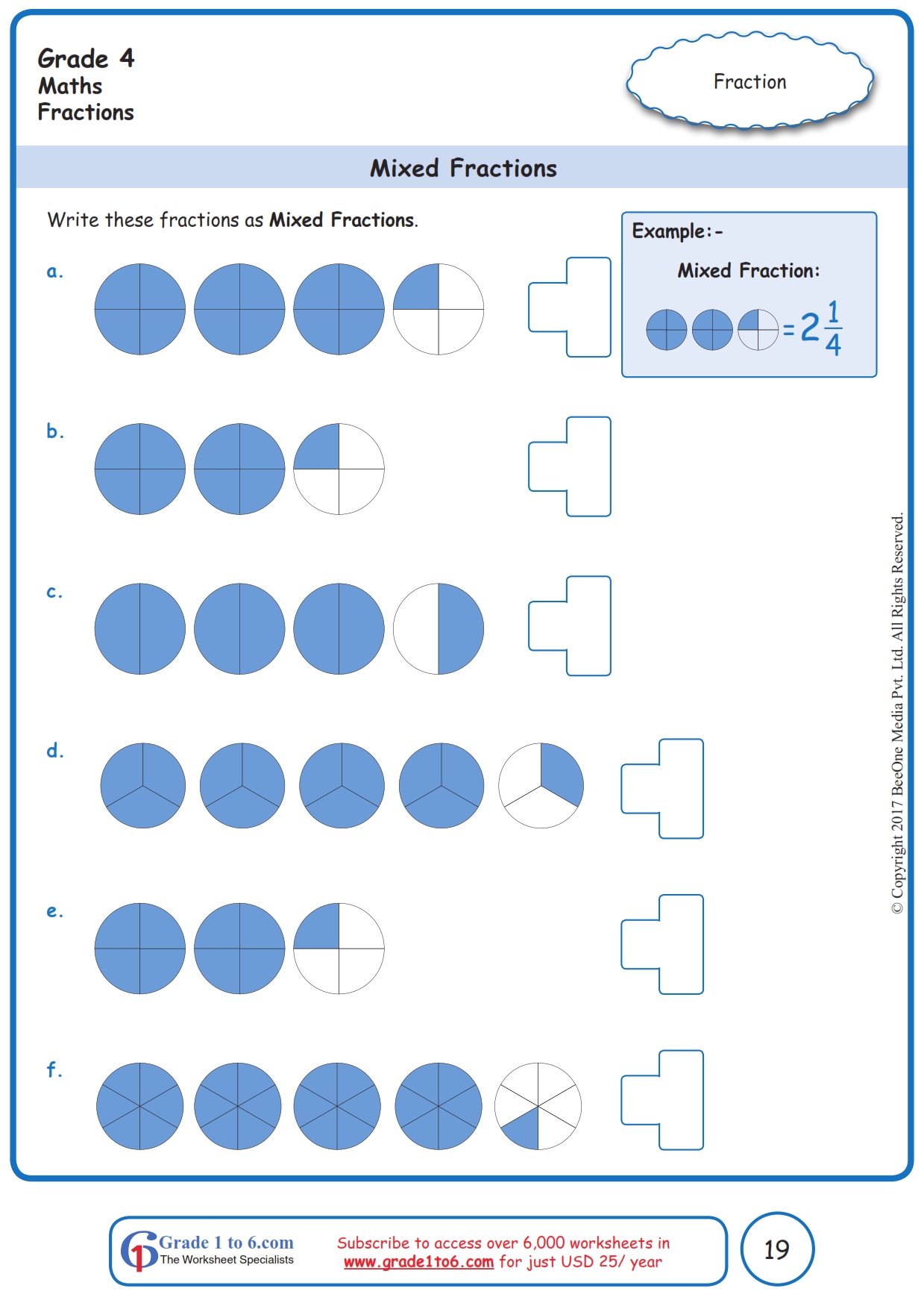fourth grade math worksheets fractions