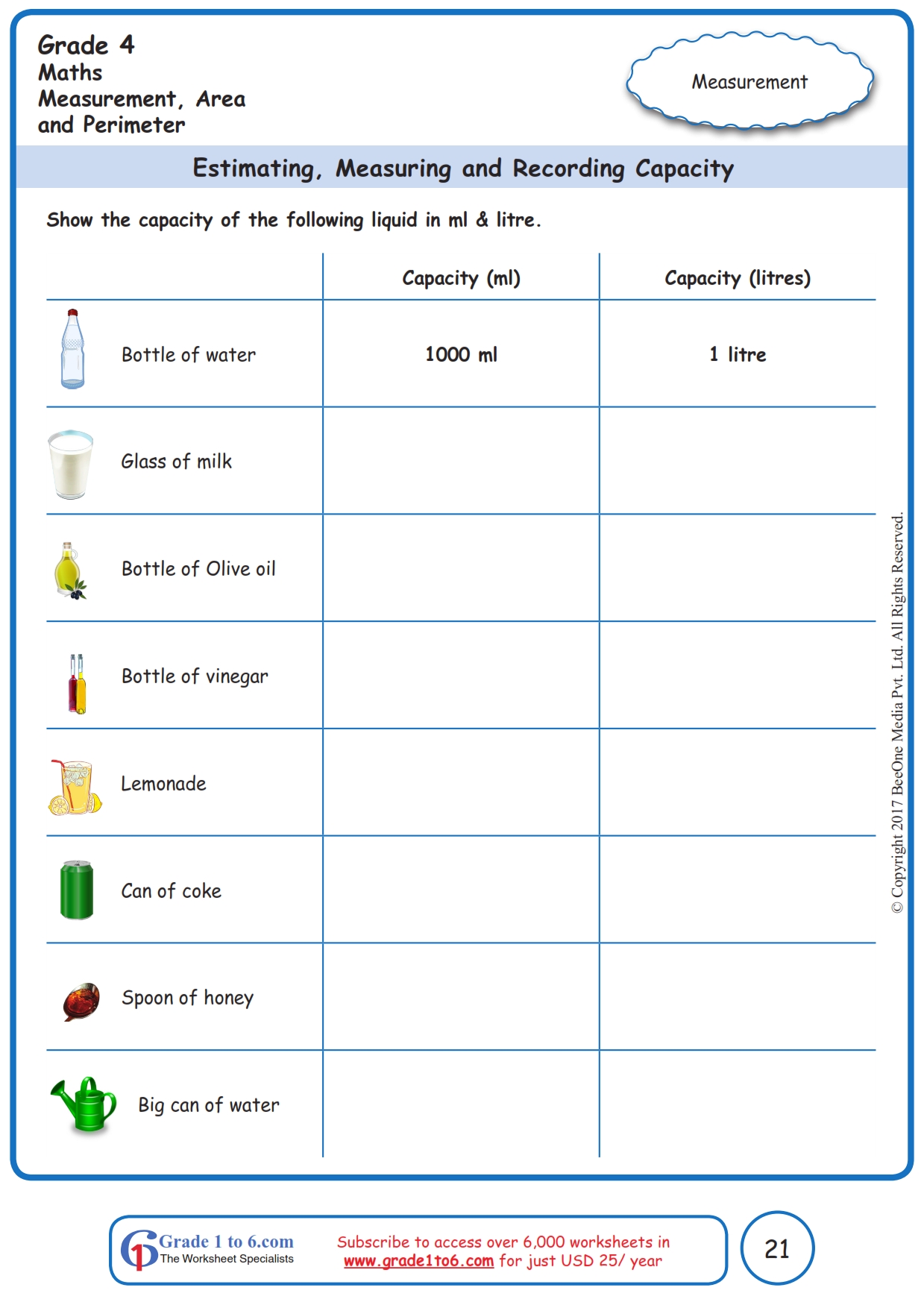 grade 4 measurement worksheets www grade1to6 com