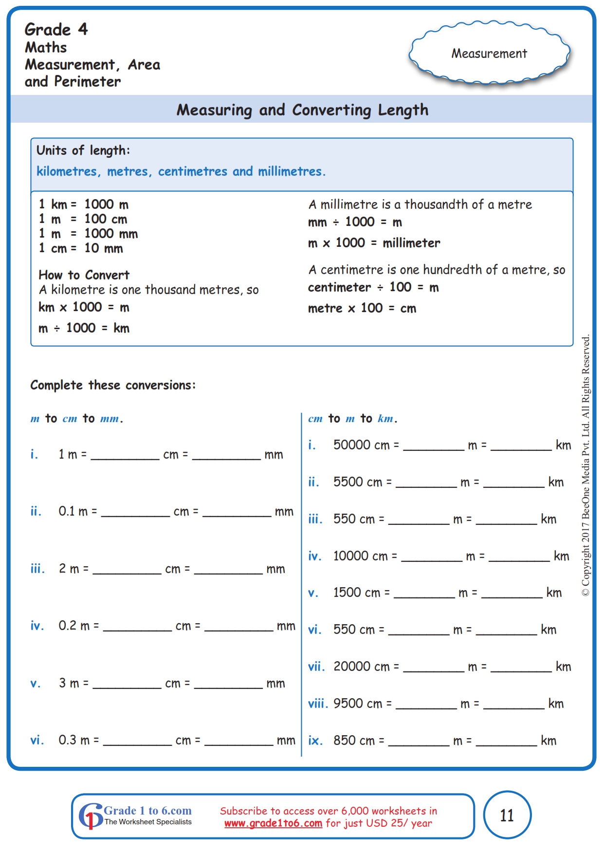 math worksheets for grade 4 measurement