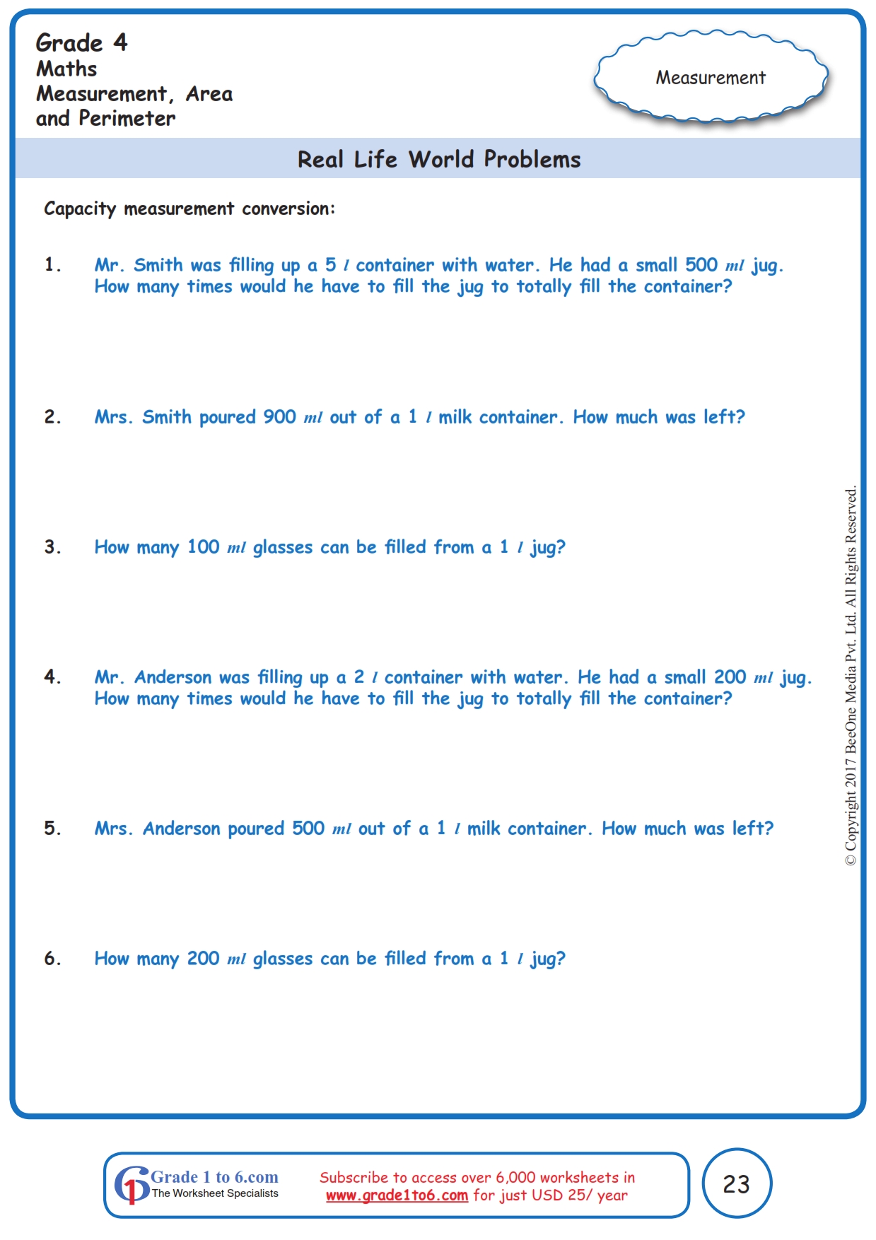 Grade 221 Word Problems in Measurement www.grade21to21.com In Unit Conversion Word Problems Worksheet
